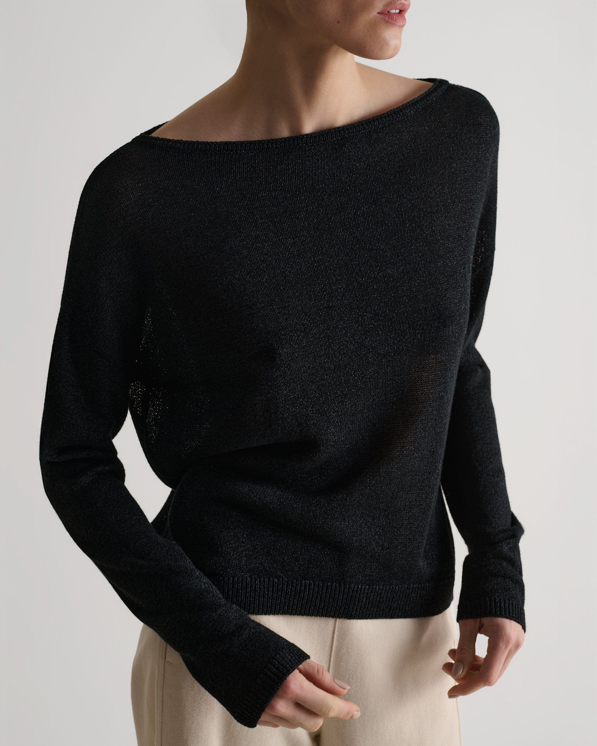 Women's Paper Yarn Slash Neck Jumper - Black - Image 5