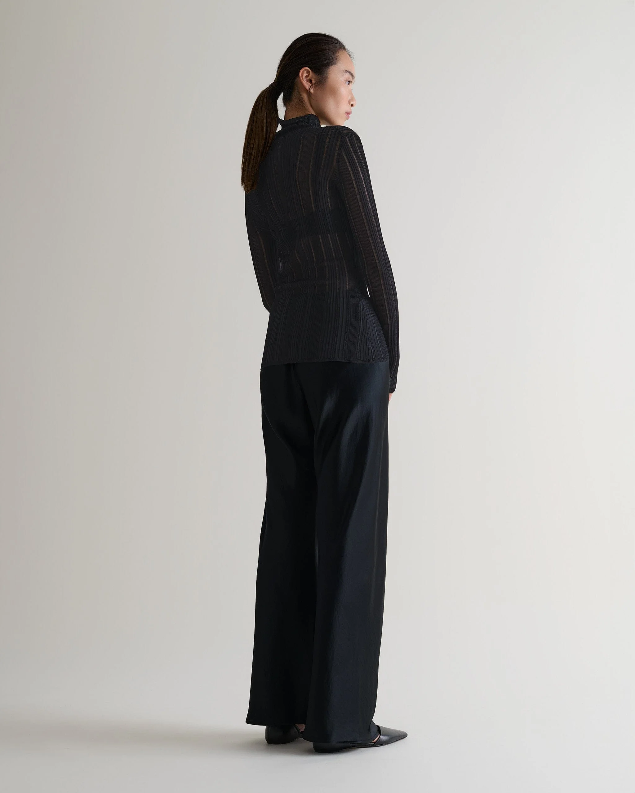 Women's Ladder Ribbed Roll Neck Top - Black - Image 3