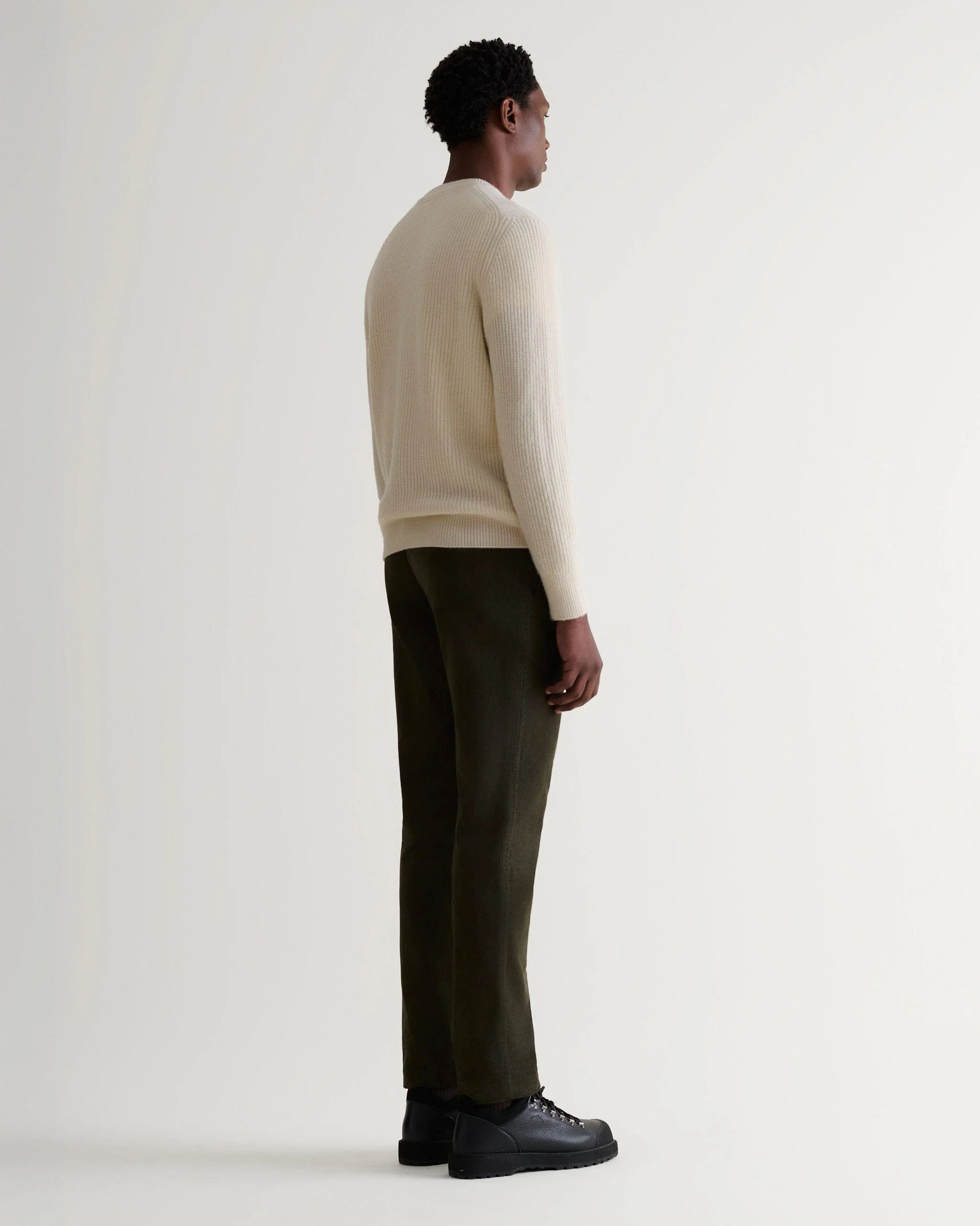 Men's Cashmere Merino Fishermans Rib Crew Neck Jumper - Buttermilk - Image 3