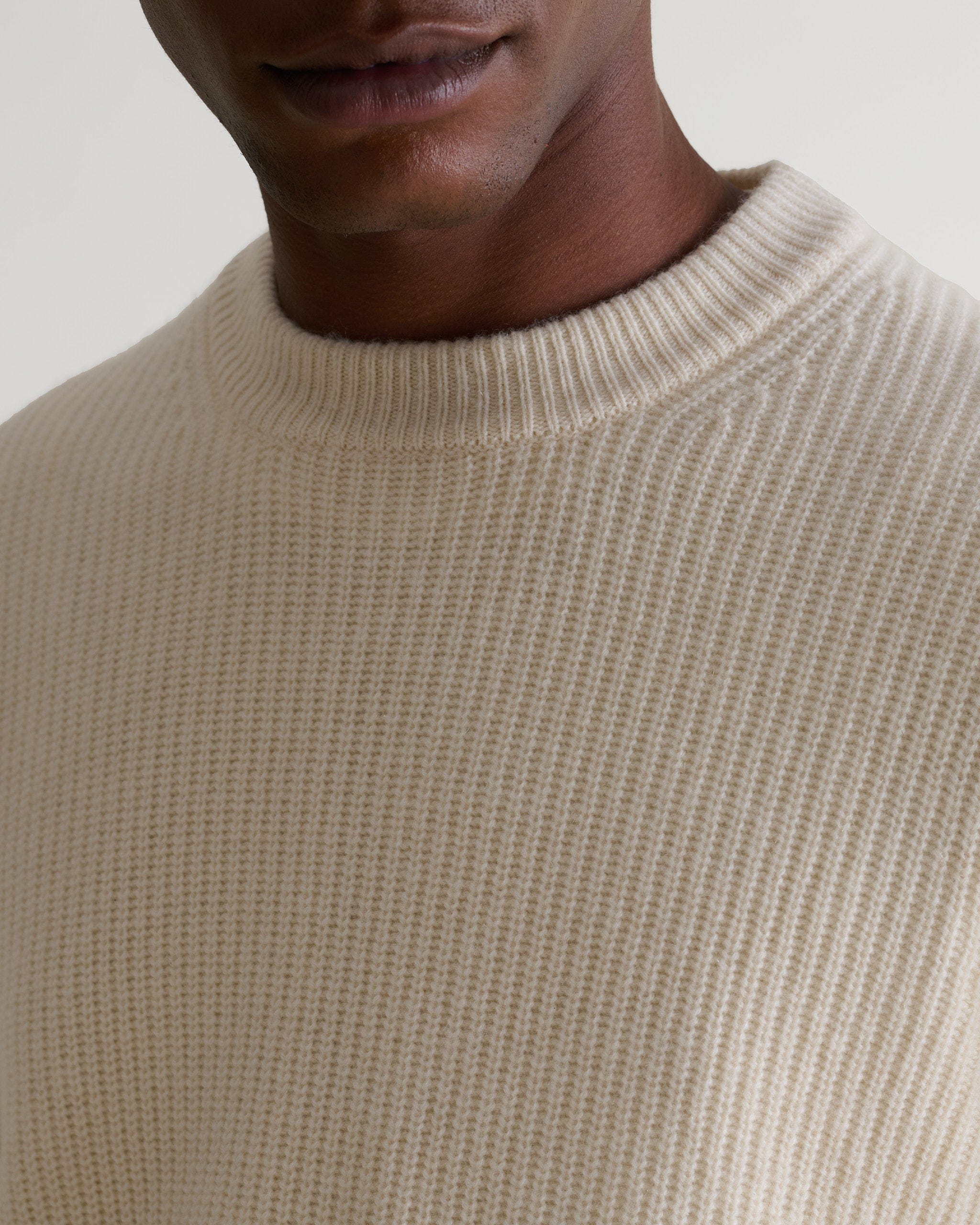 Men's Cashmere Merino Fishermans Rib Crew Neck Jumper - Buttermilk - Image 4