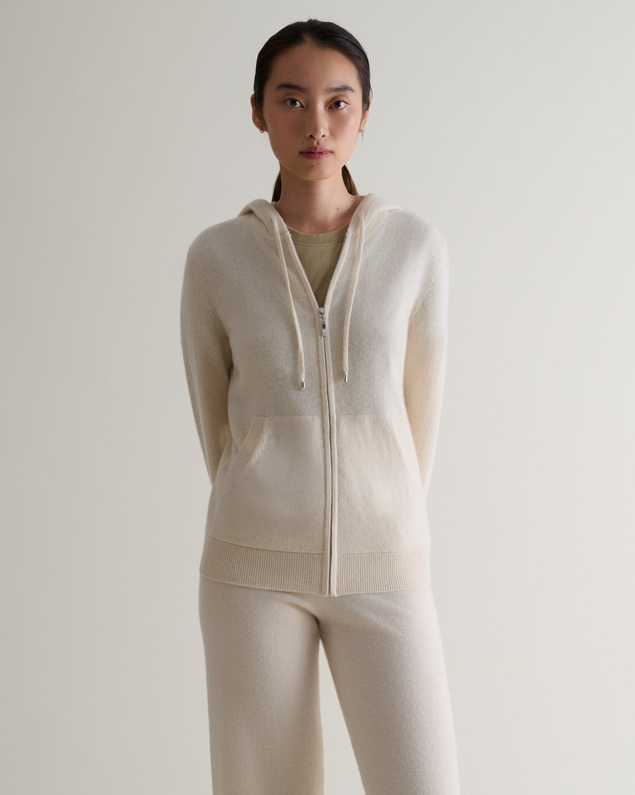 Women's Finest Cashmere Full Zip Hoodie - Buttermilk - Image 4