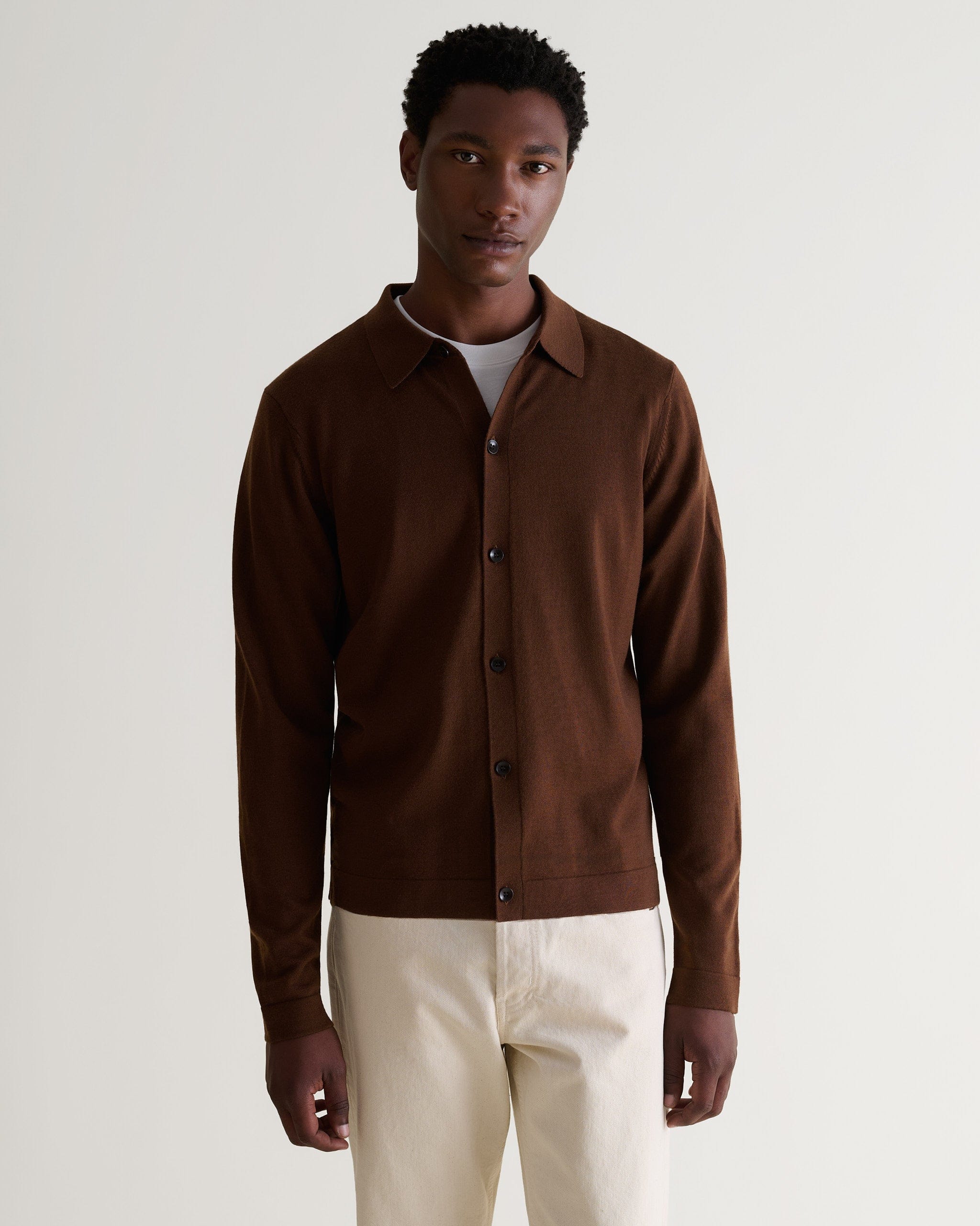 Men's Fine Merino Knit Shirt - Chestnut - Image 4