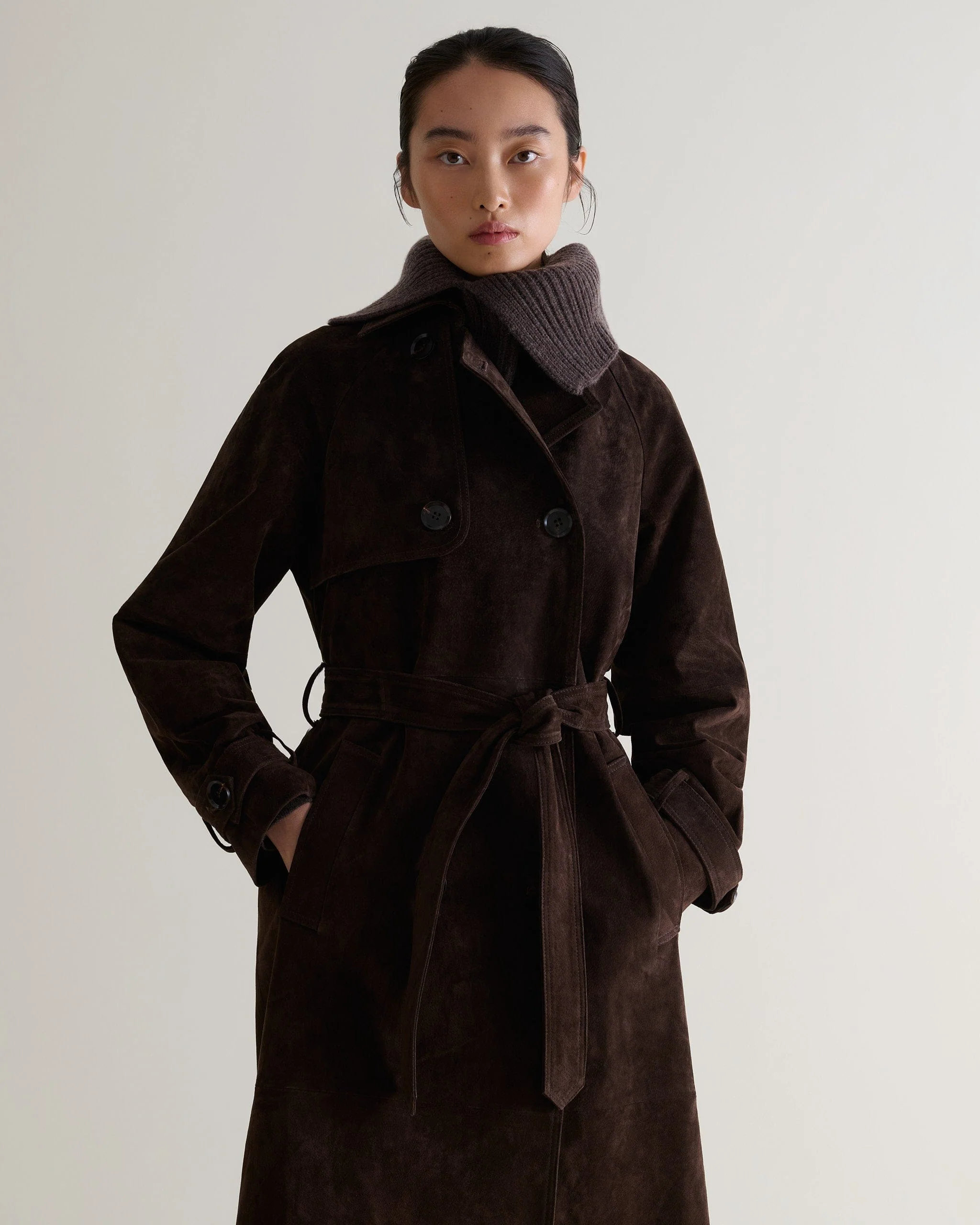 Cashmere Merino Ribbed Collar - Chocolate - Image 3