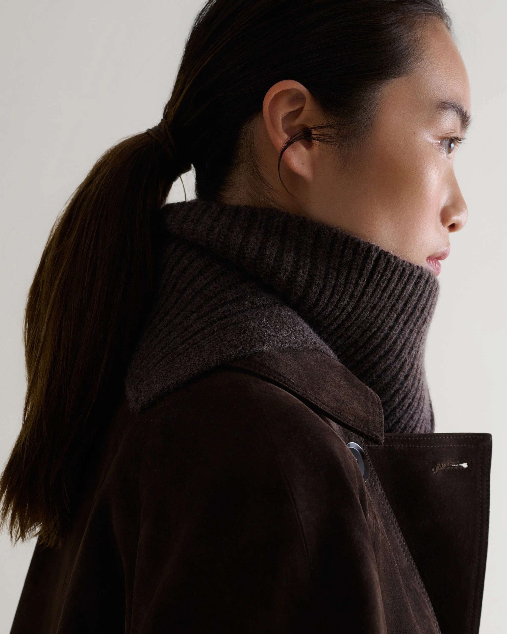 Cashmere Merino Ribbed Collar - Chocolate - Image 6