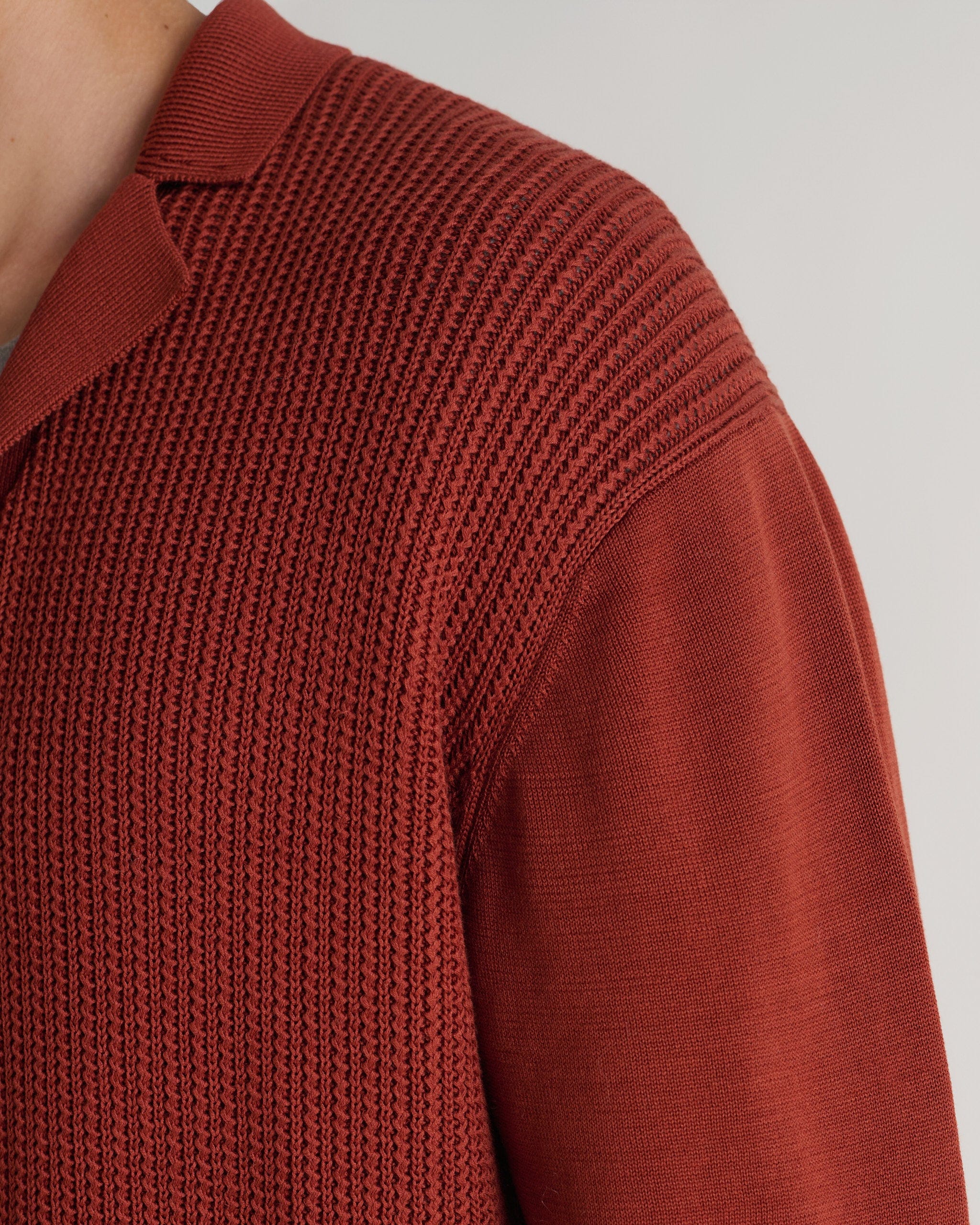 Men's Cotton Textured Knit Shirt - Burnt Sienna - Image 6