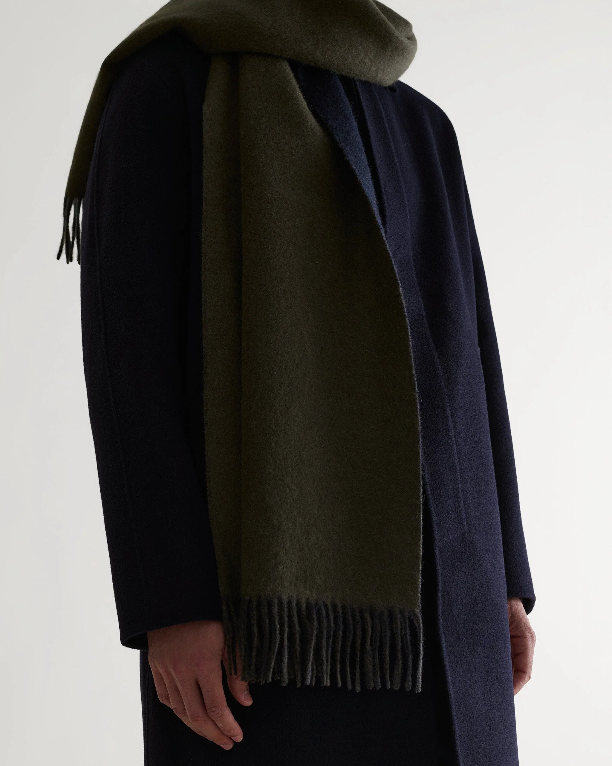 Finest Cashmere Double Faced Scarf - Navy & Olive - Image 2