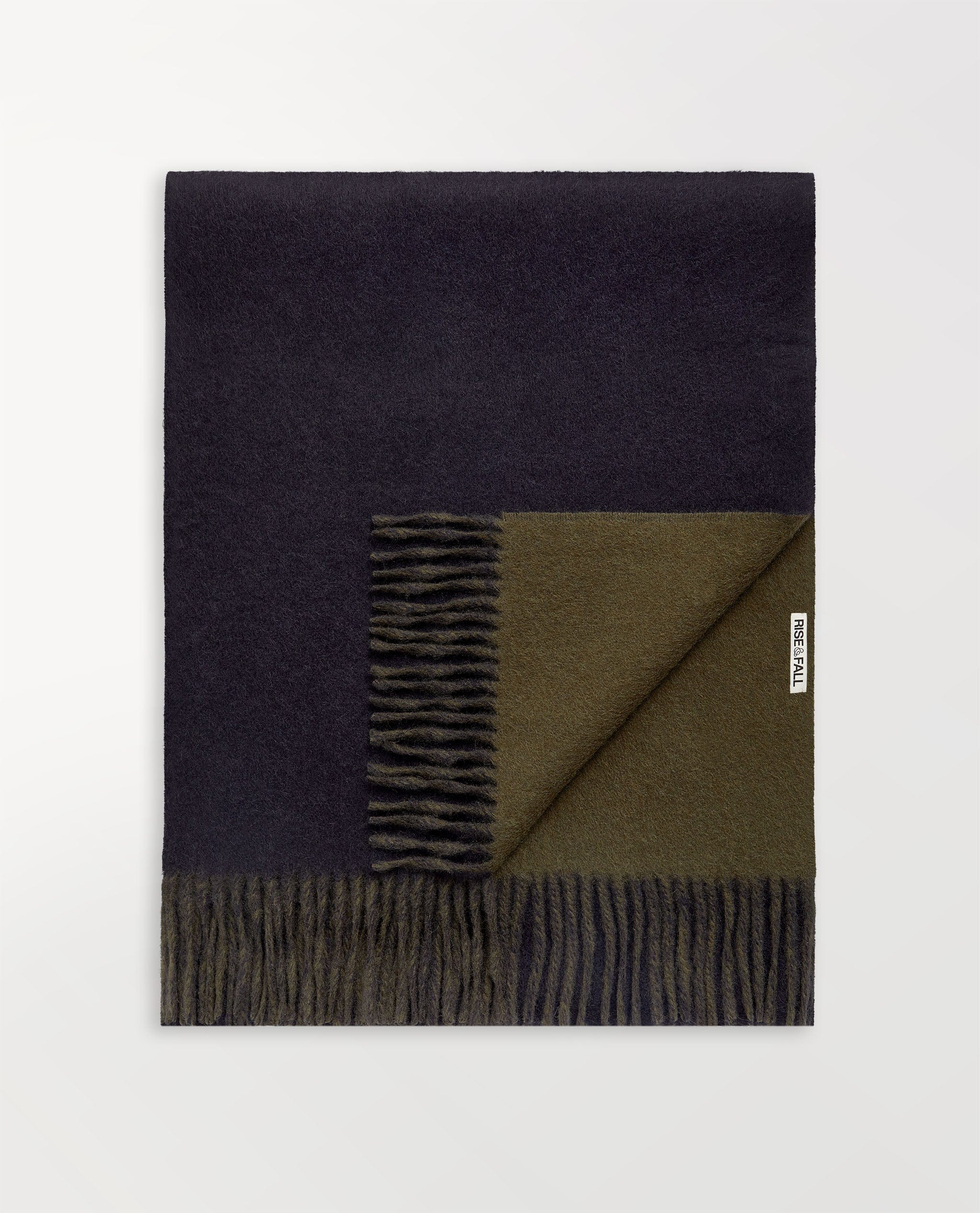 Finest Cashmere Double Faced Scarf - Navy & Olive - Image 4