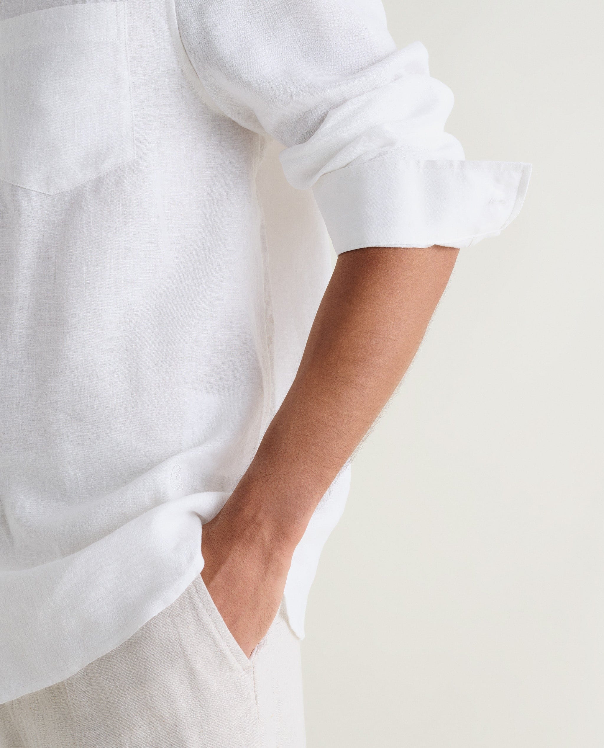 Men's European Flax Linen Shirt - White - Image 4