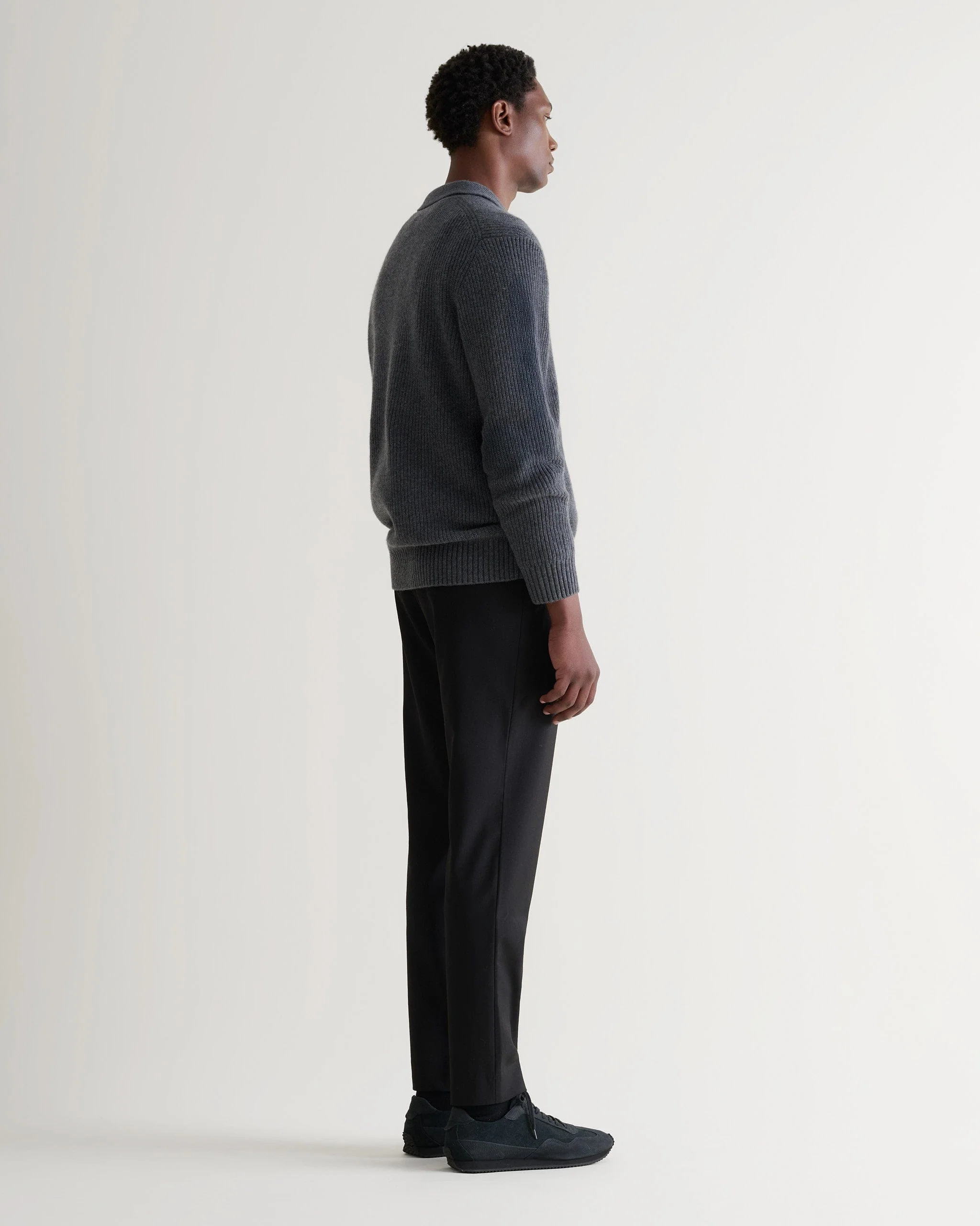 Men's Cashmere Merino Fishermans Ribbed Polo - Graphite - Image 4