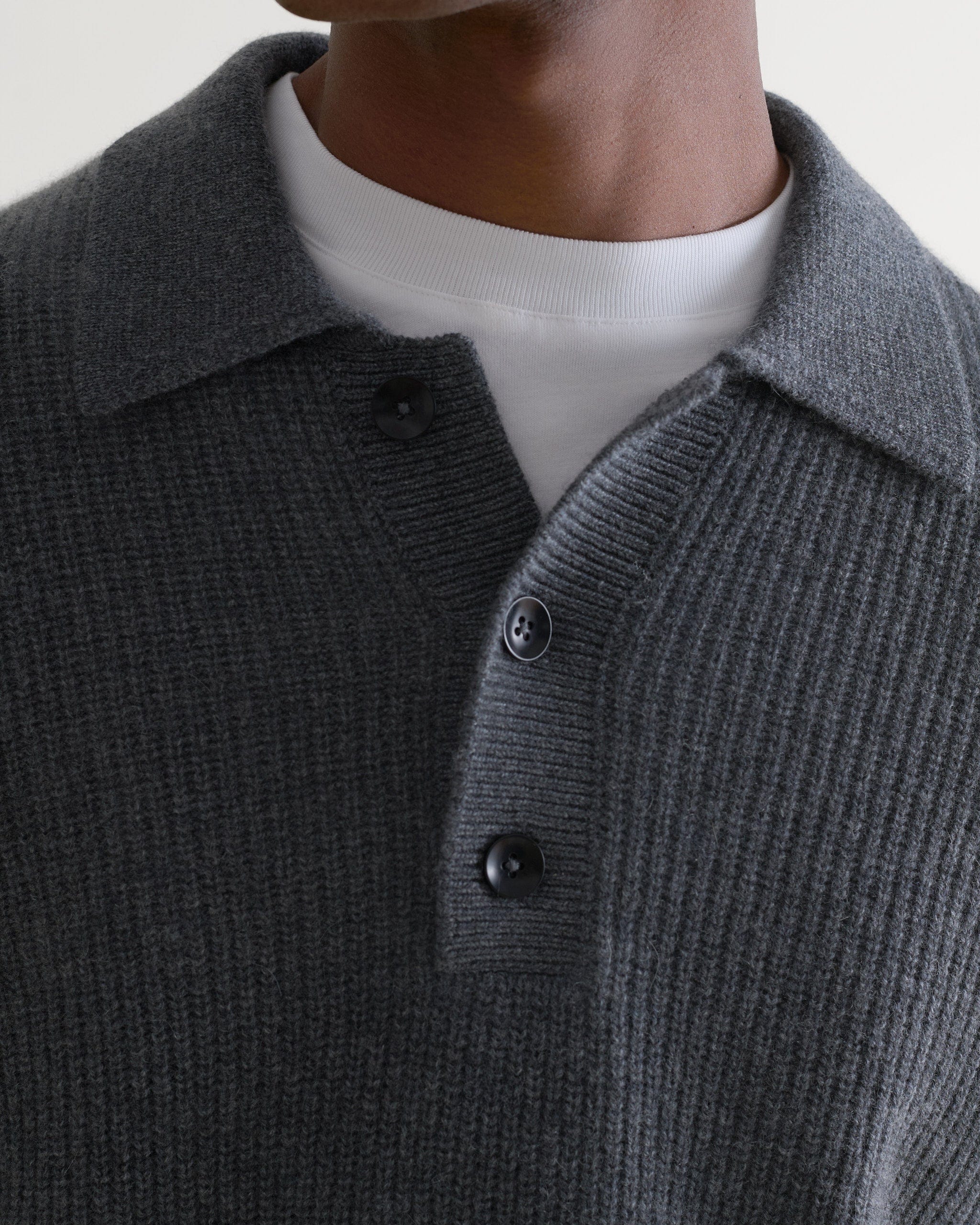 Men's Cashmere Merino Fishermans Ribbed Polo - Graphite - Image 5