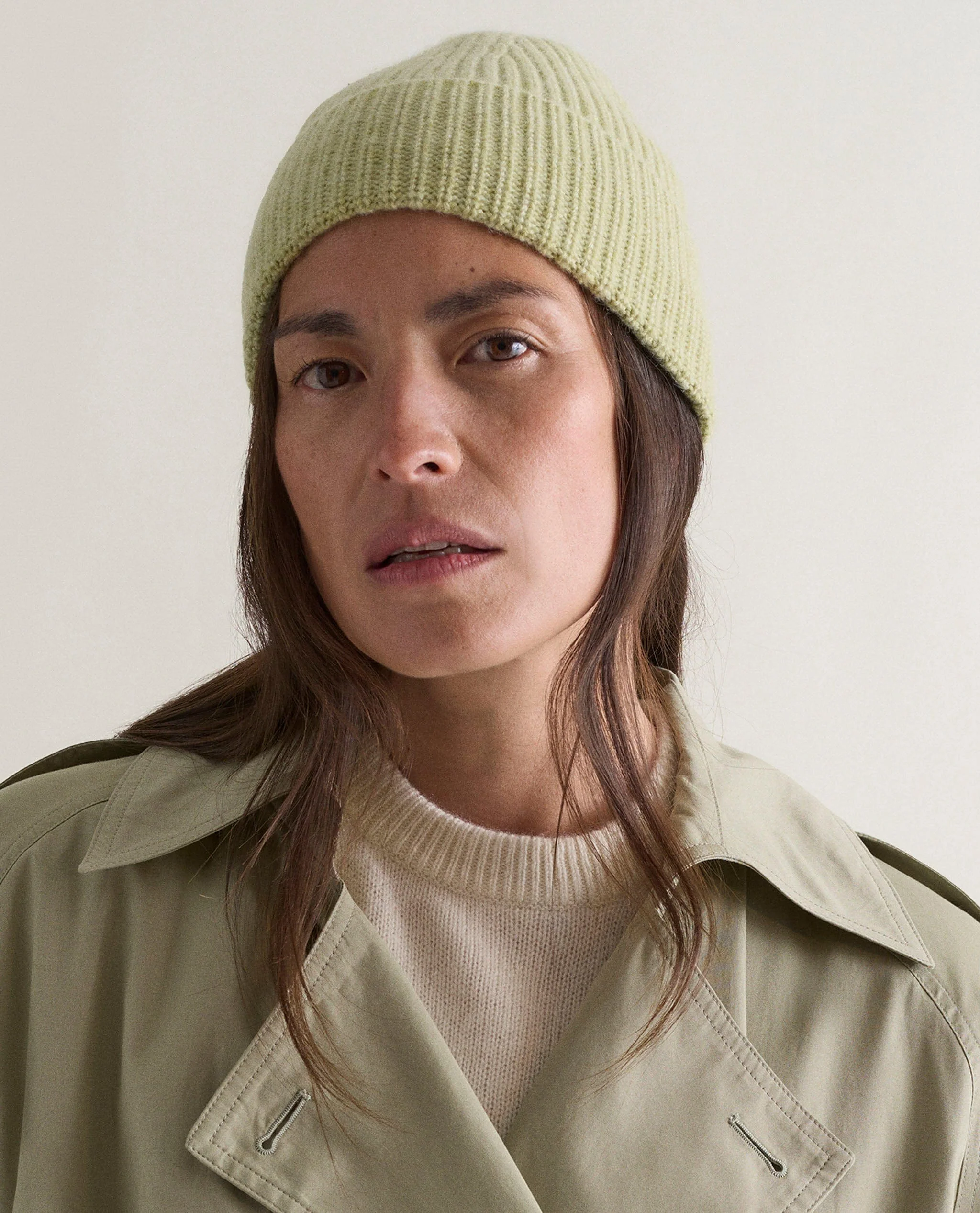 Women's Cashmere Merino Ribbed Knit Beanie - Lichen