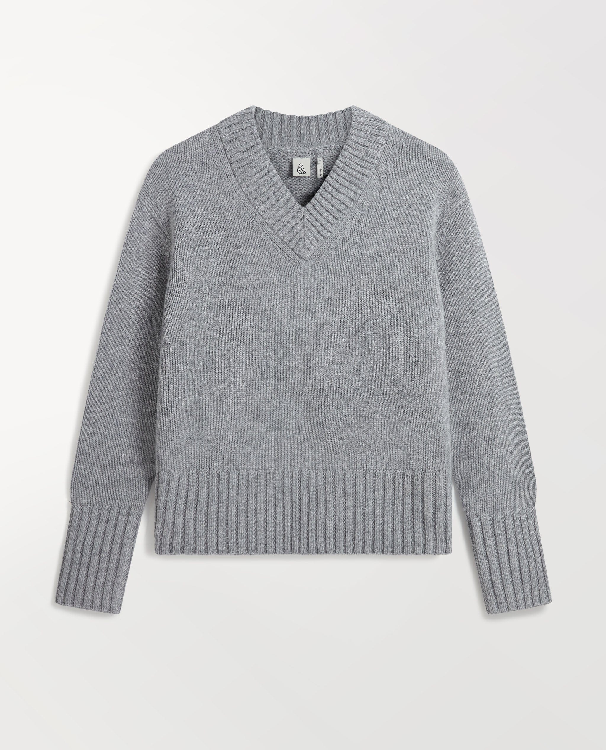 Women's Cashmere Merino V Neck Jumper - Medium Grey - Image 2