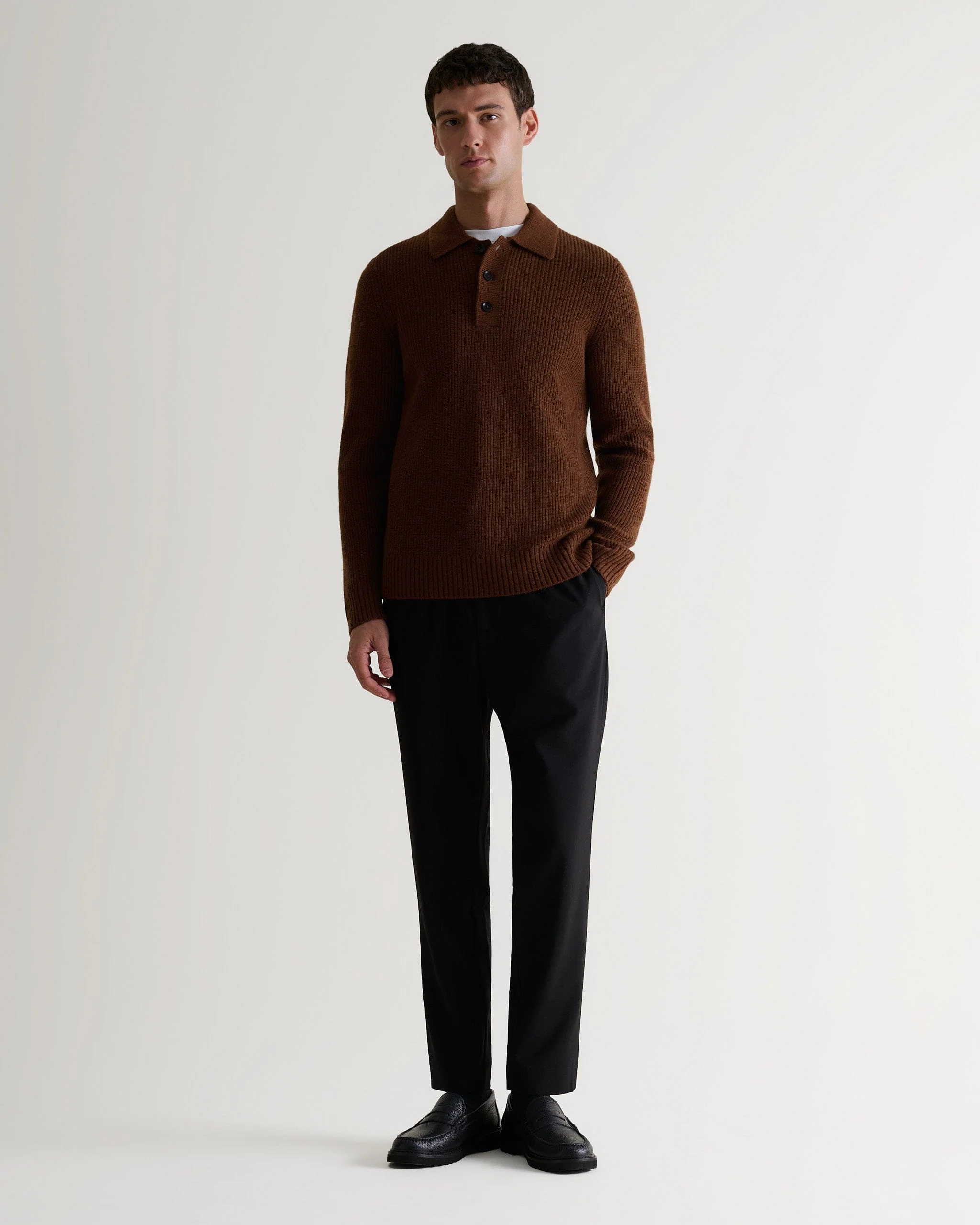 Men's Cashmere Merino Fishermans Ribbed Polo - Burl