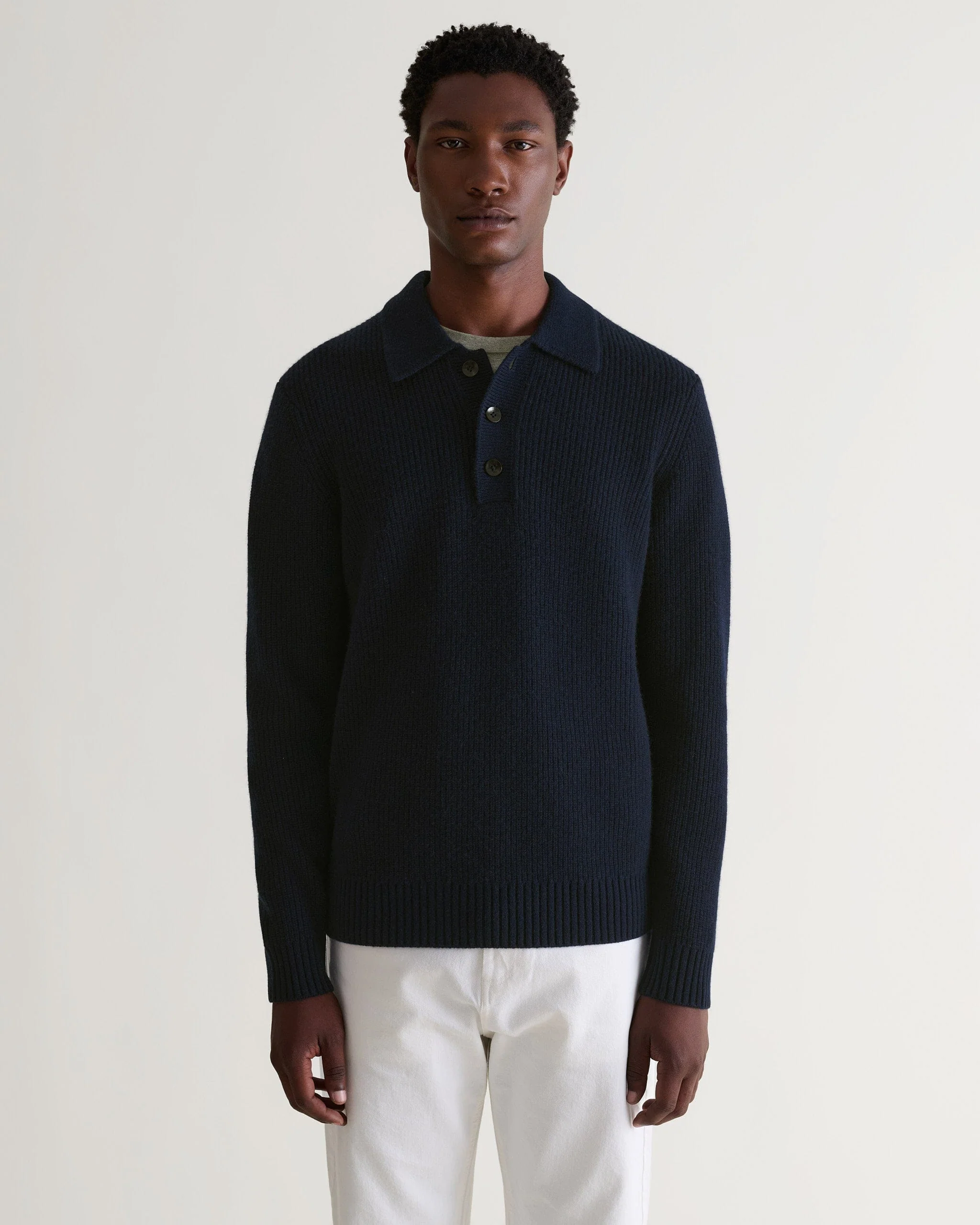 Men's Cashmere Merino Fishermans Ribbed Polo - Indigo - Image 4