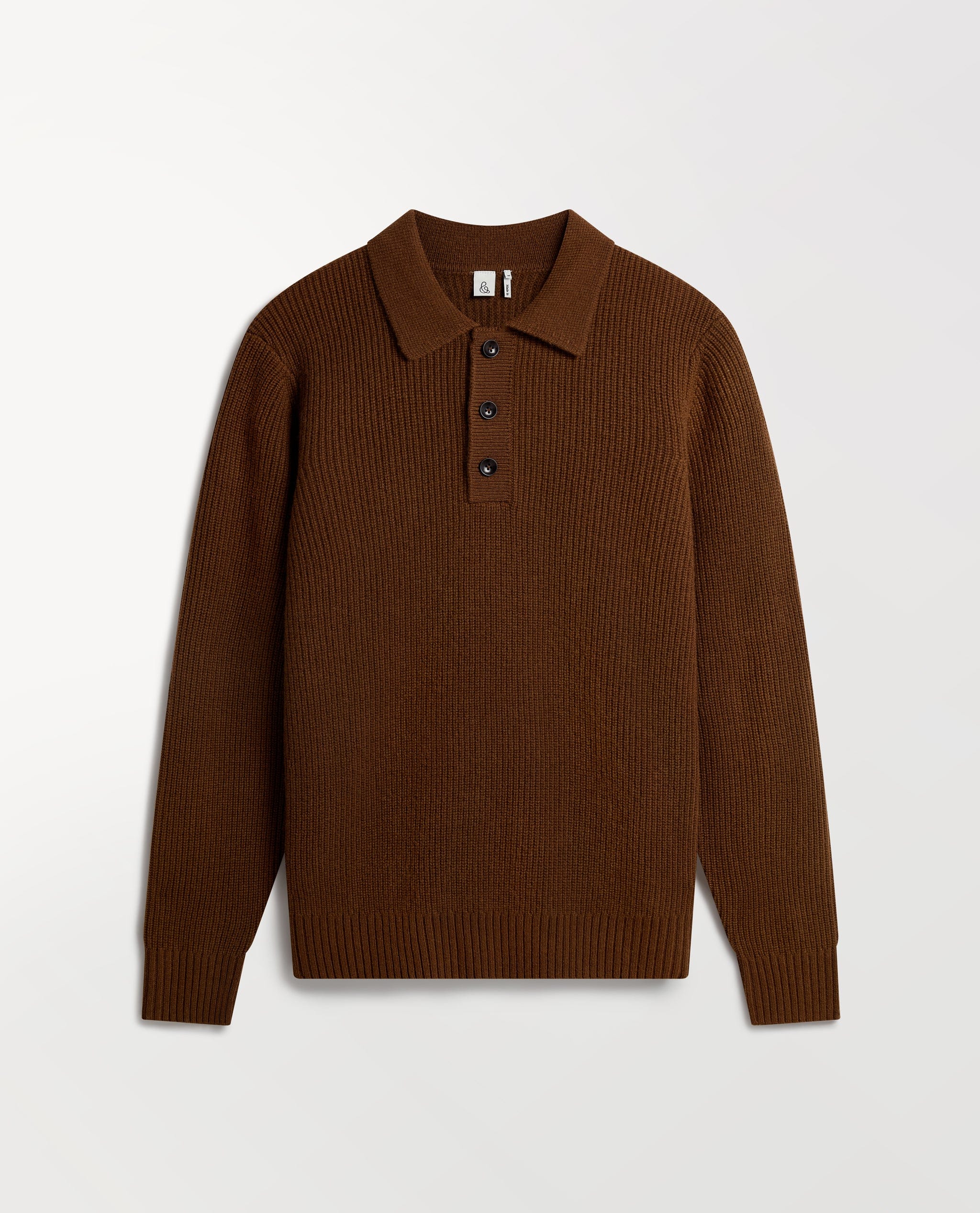 Men's Cashmere Merino Fishermans Ribbed Polo - Burl - Image 2