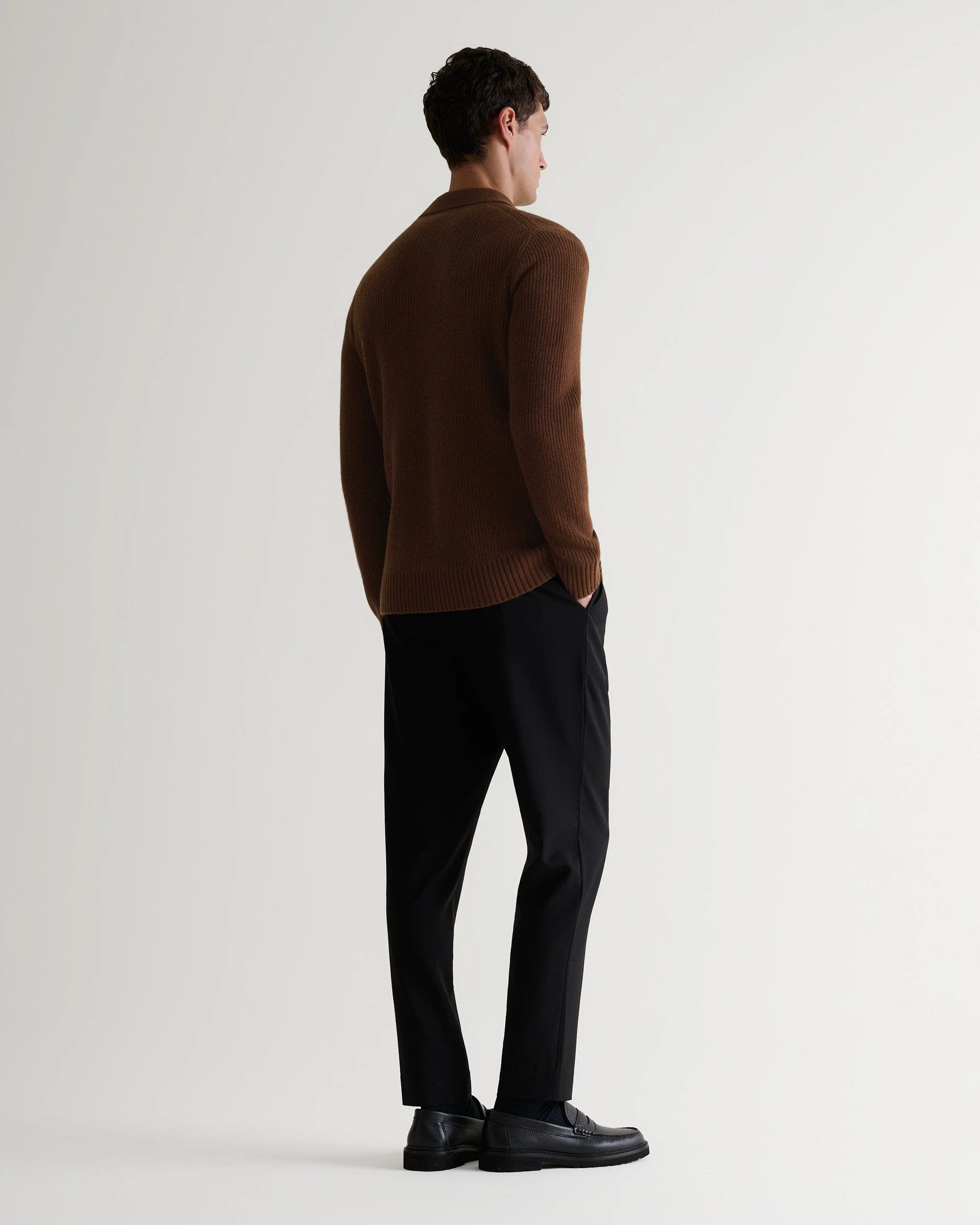 Men's Cashmere Merino Fishermans Ribbed Polo - Burl - Image 3