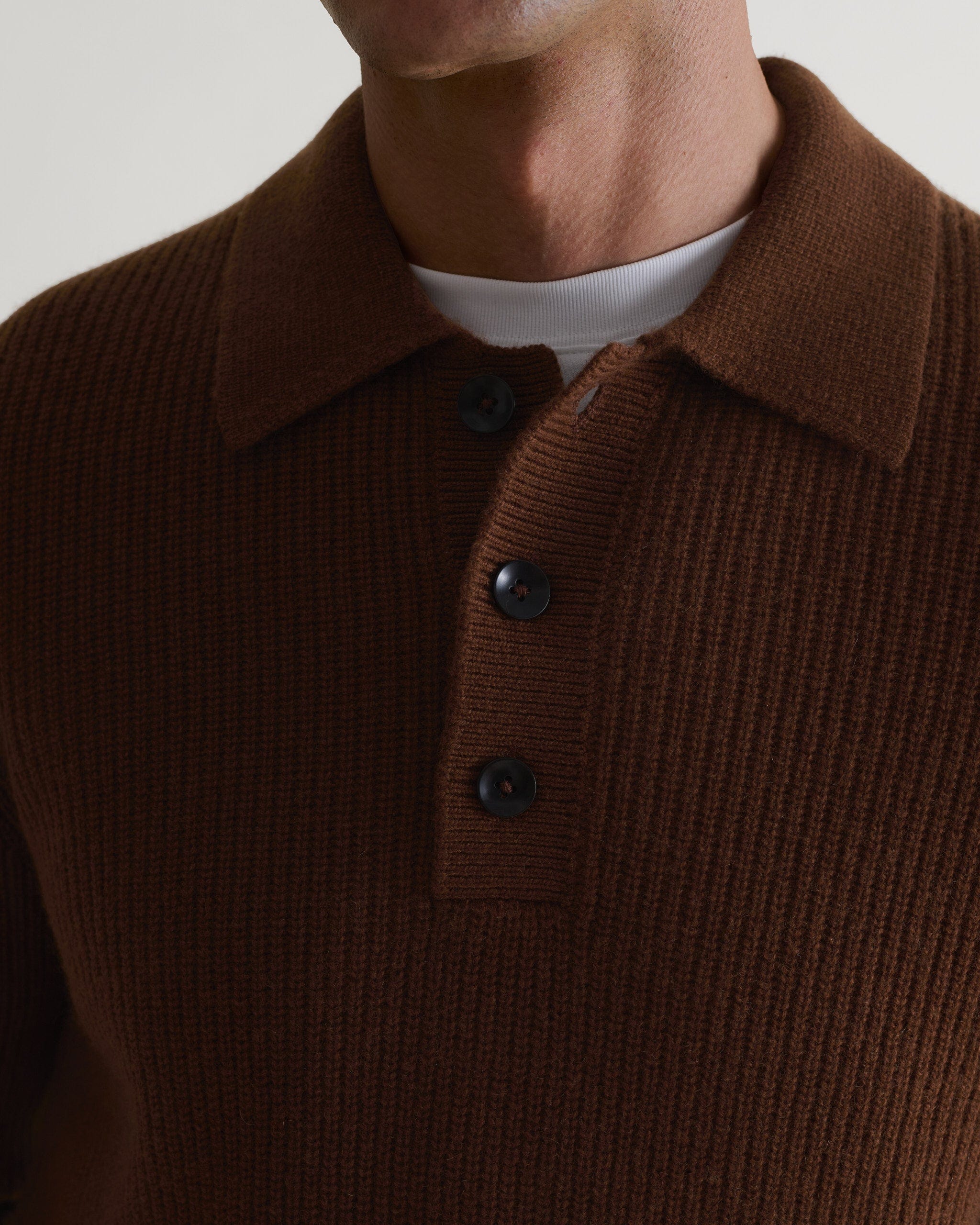 Men's Cashmere Merino Fishermans Ribbed Polo - Burl - Image 6