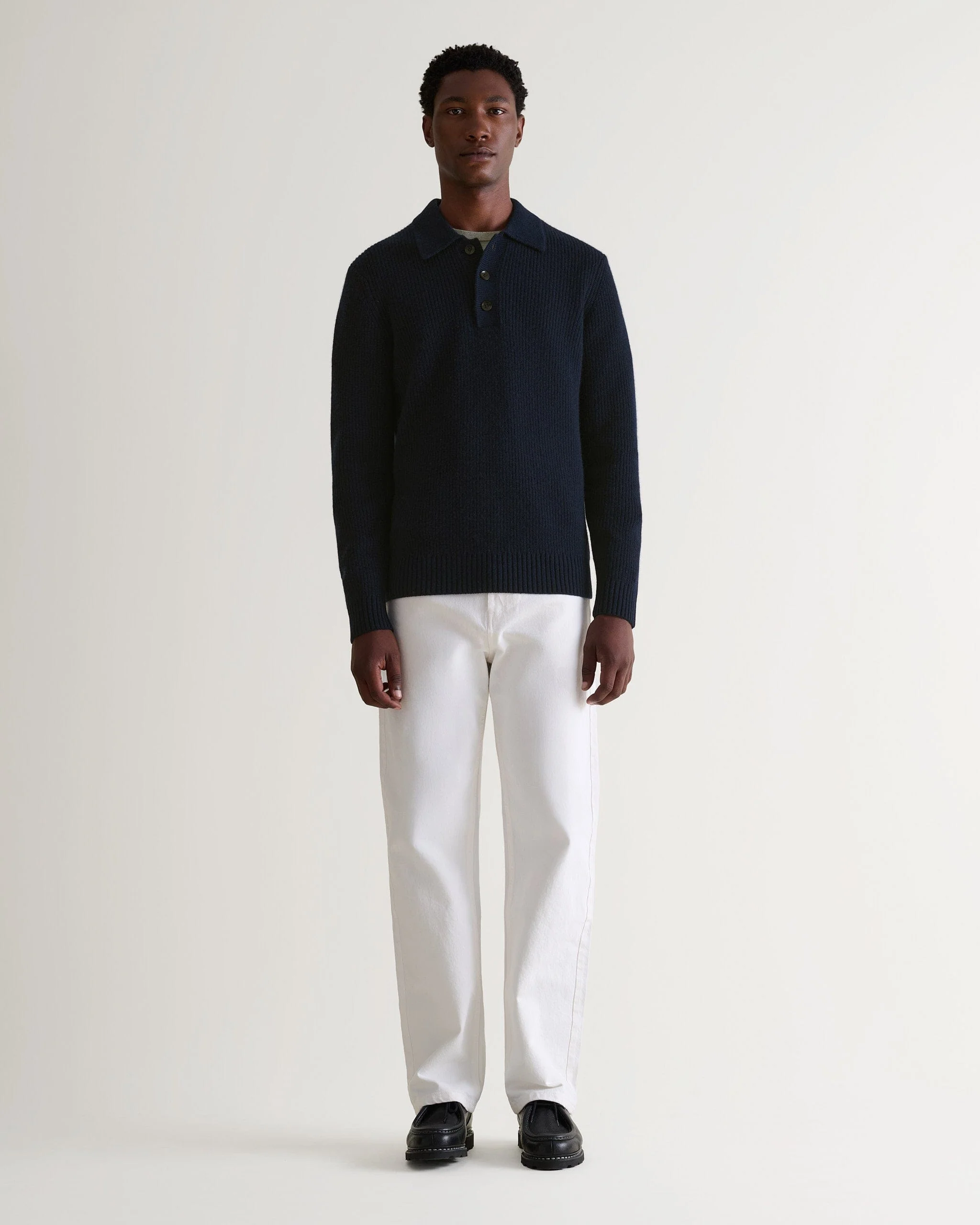 Men's Cashmere Merino Fishermans Ribbed Polo - Indigo