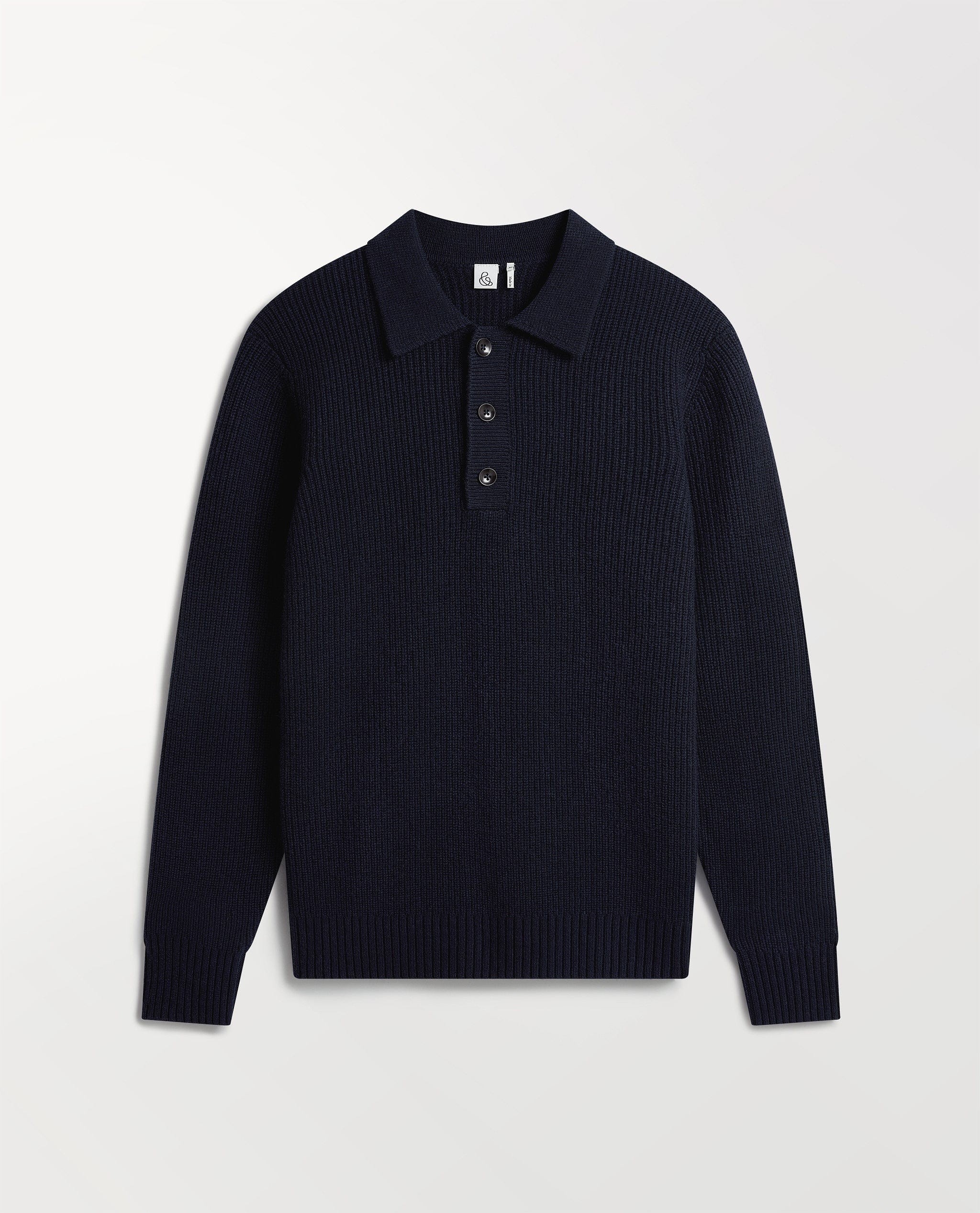 Men's Cashmere Merino Fishermans Ribbed Polo - Indigo - Image 2