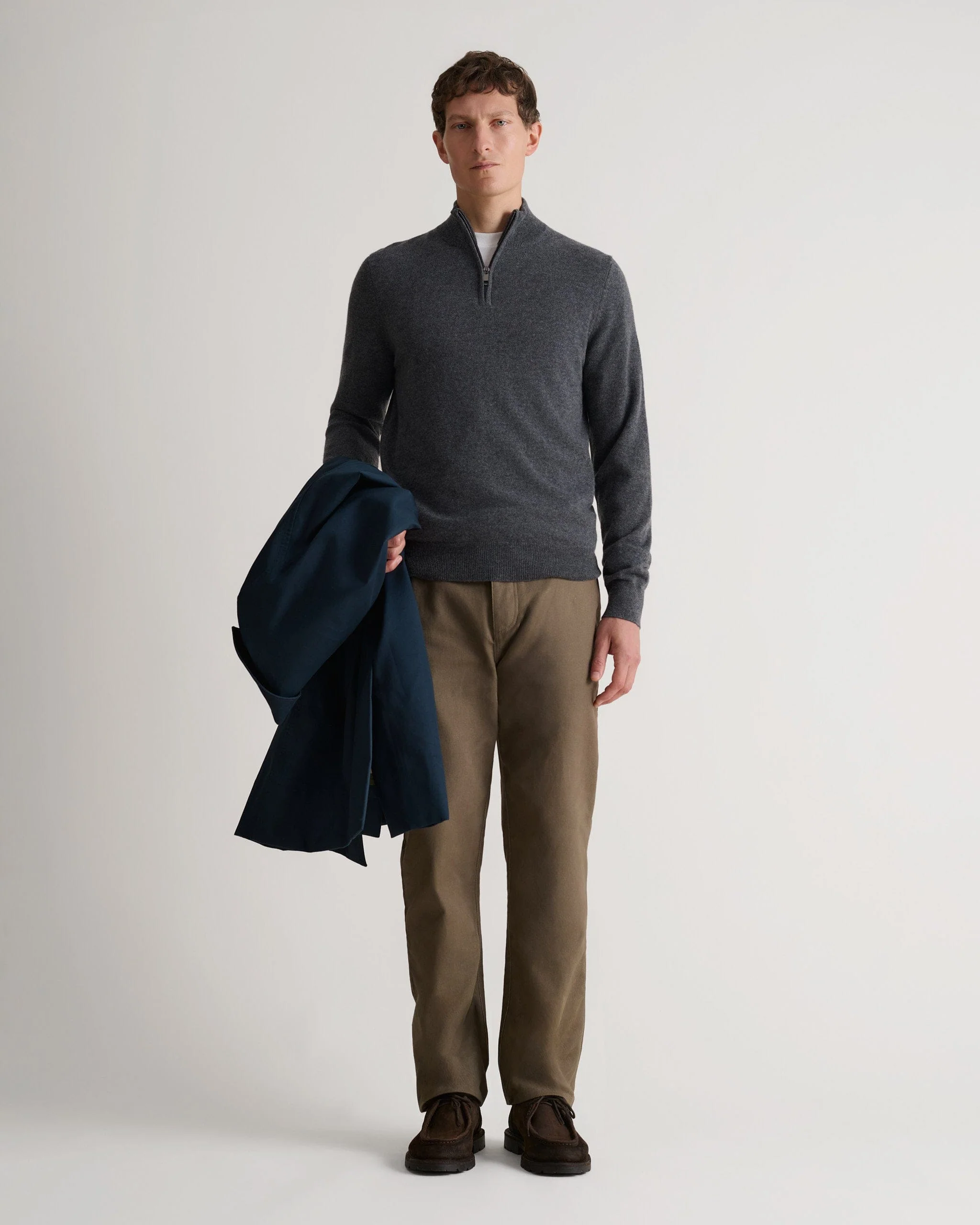 Men's Finest Cashmere 1/4 Zip Jumper - Graphite - Image 5