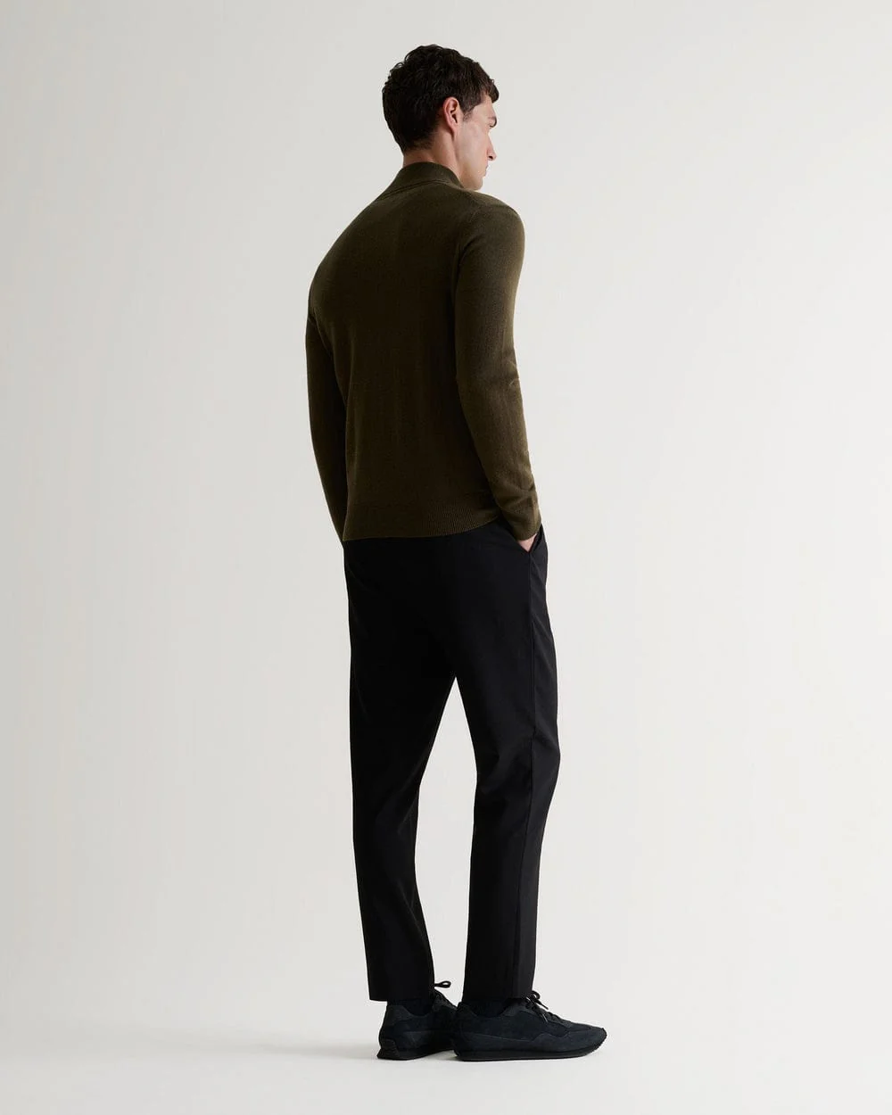 Men's Finest Cashmere 1/4 Zip Jumper - Military Green - Image 3