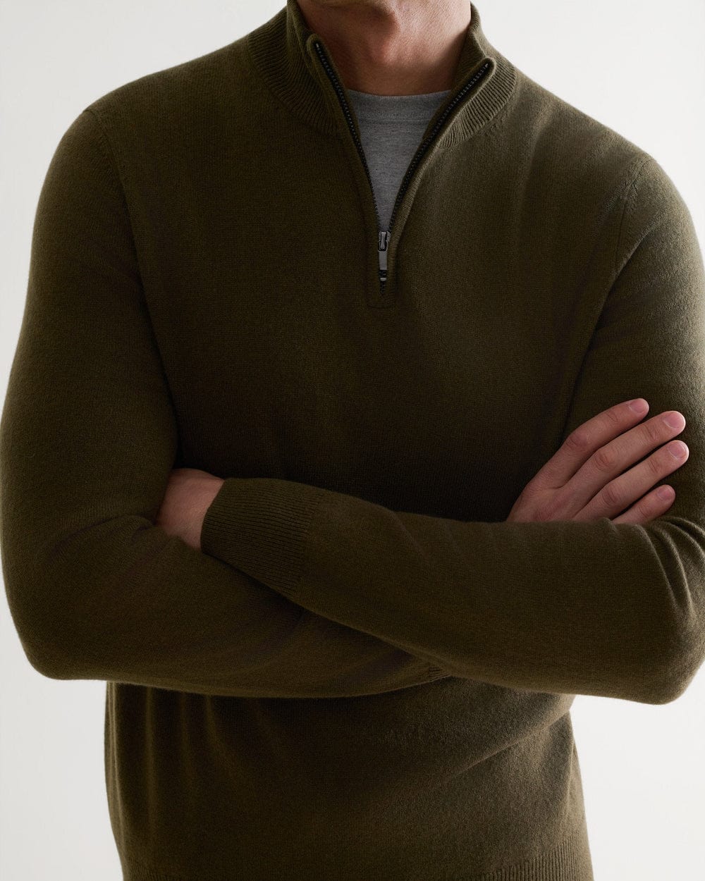 Men's Finest Cashmere 1/4 Zip Jumper - Military Green - Image 4