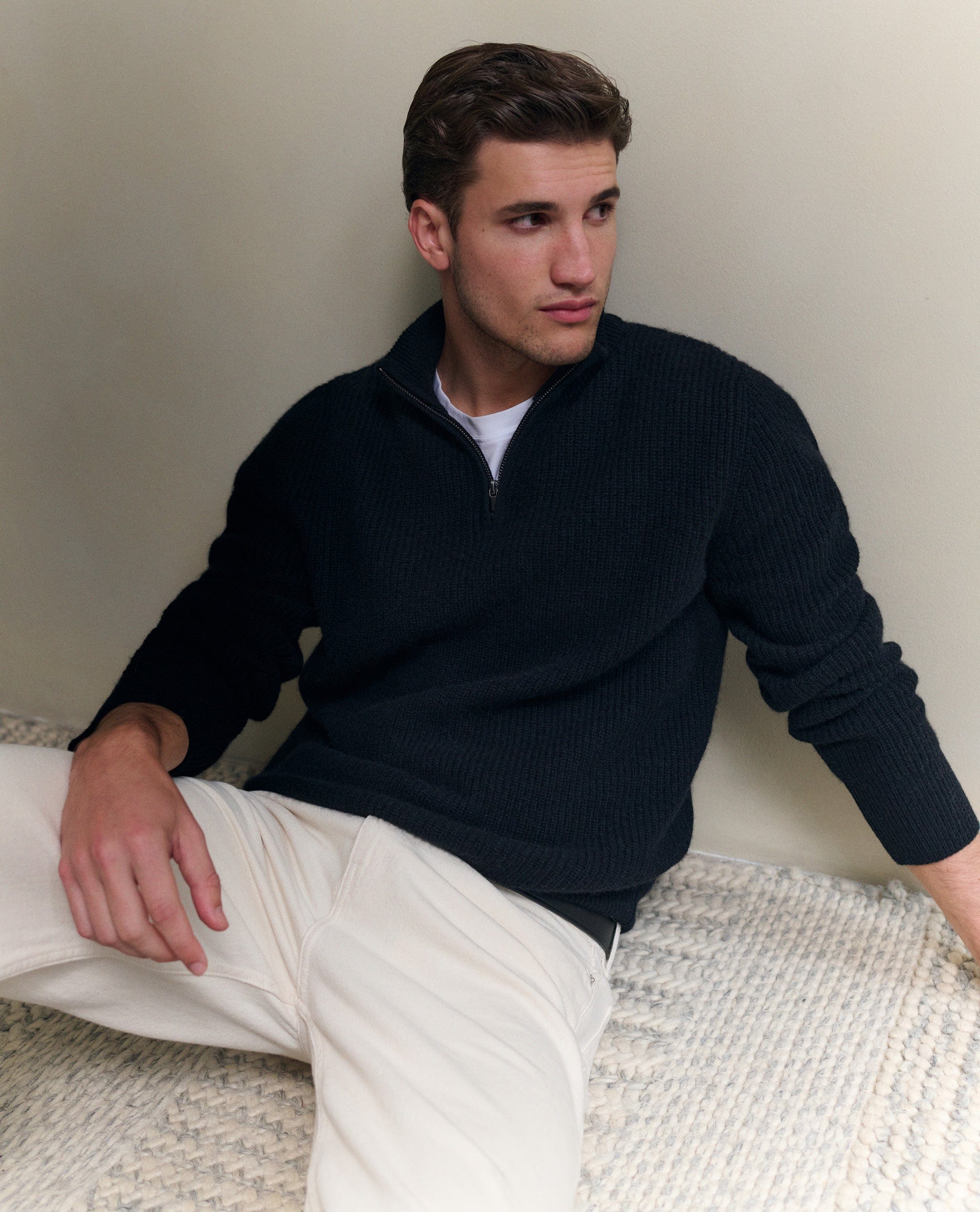 Men's Cashmere Merino Fishermans Rib 1/4 Zip Jumper - Image 16