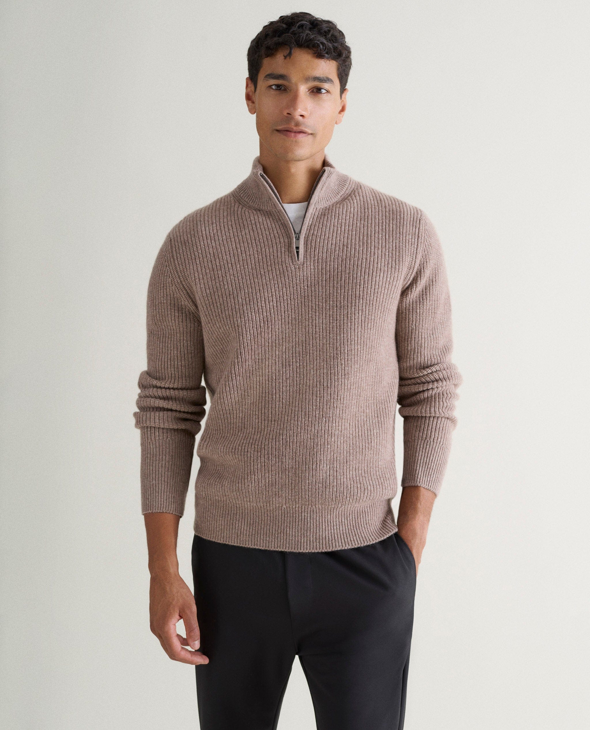 Men's Cashmere Merino Fishermans Rib 1/4 Zip Jumper - Image 27