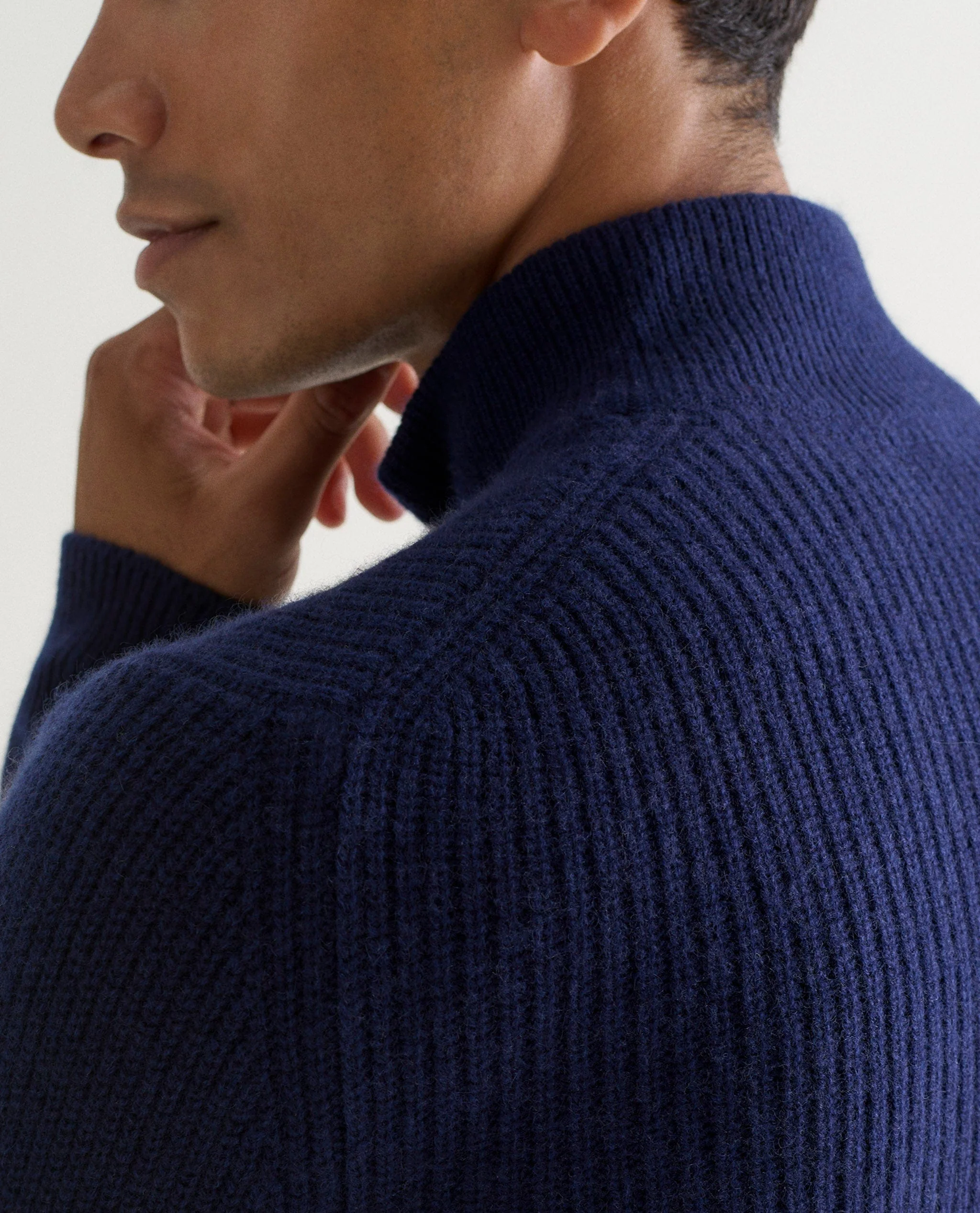 Men's Cashmere Merino Fishermans Rib 1/4 Zip Jumper - Image 3