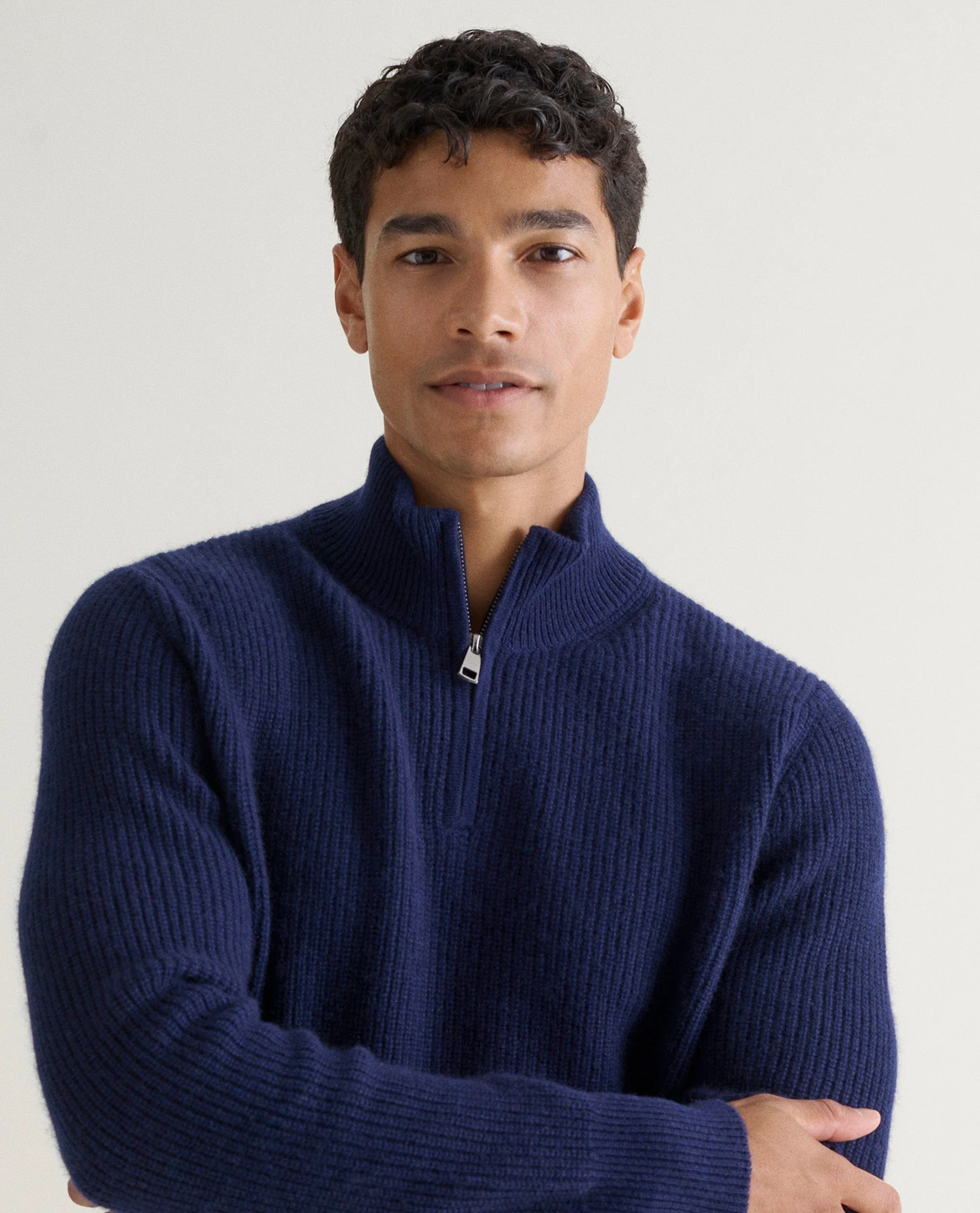 Men's Cashmere Merino Fishermans Rib 1/4 Zip Jumper - Image 4