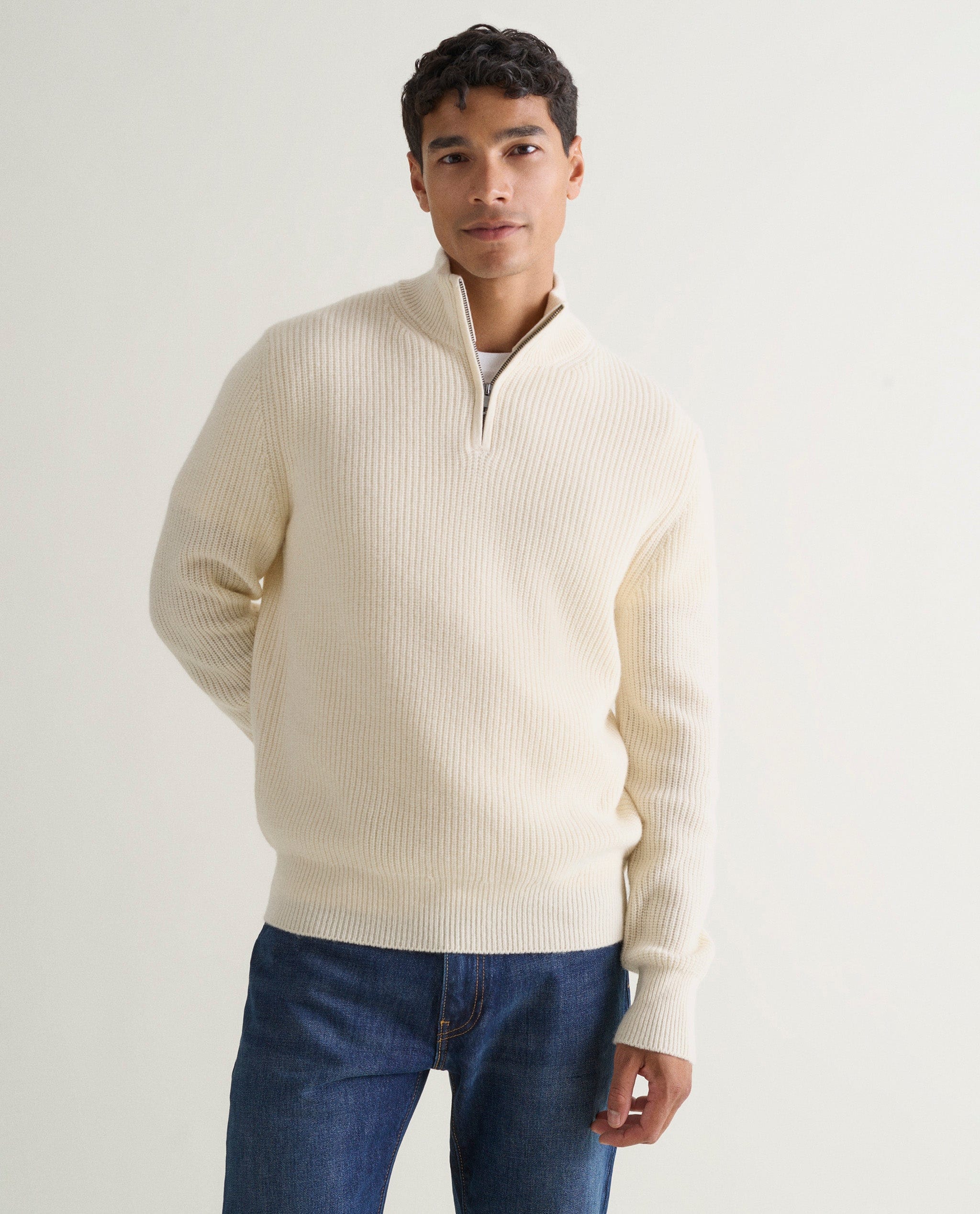 Men's Cashmere Merino Fishermans Rib 1/4 Zip Jumper - Image 6