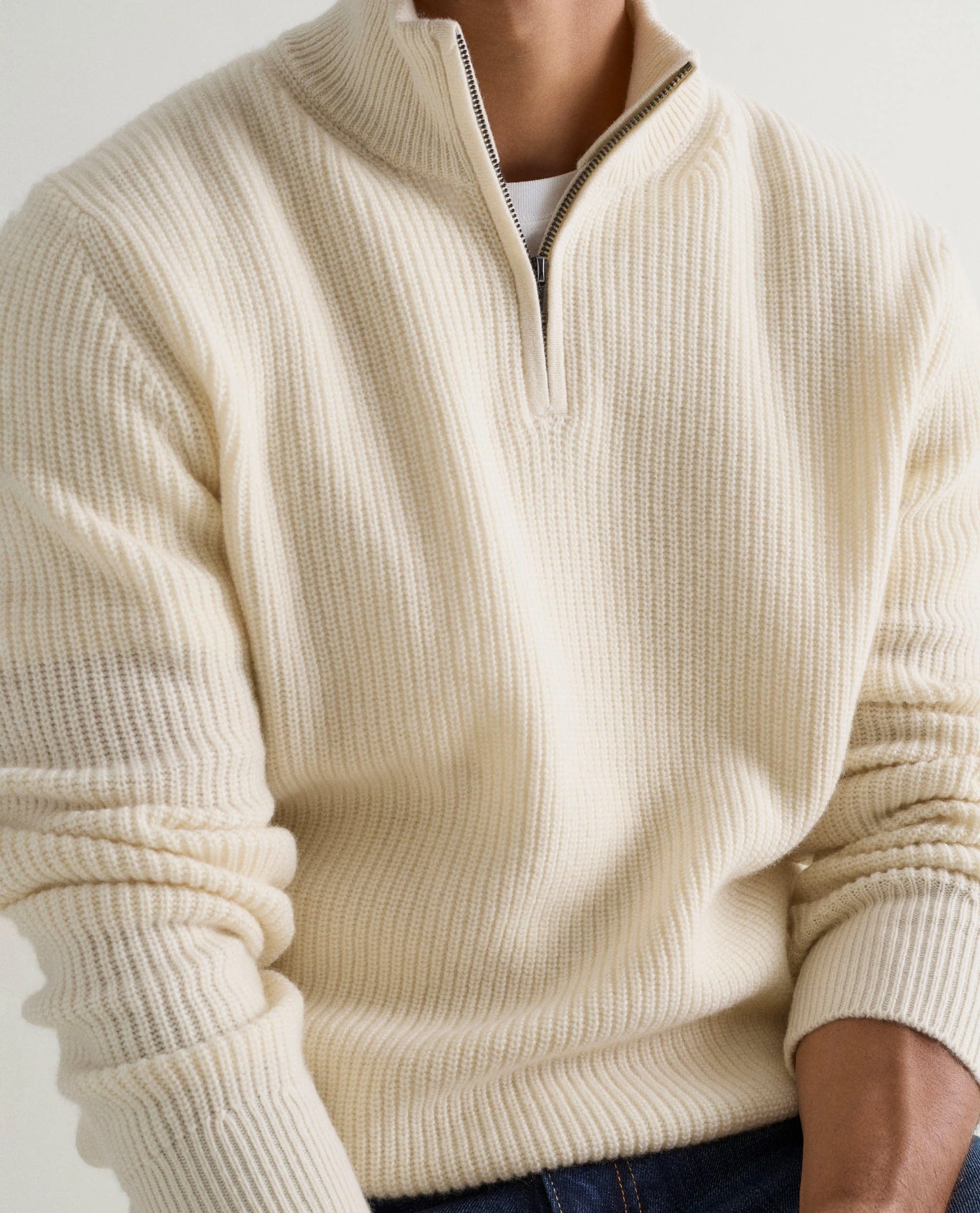 Men's Cashmere Merino Fishermans Rib 1/4 Zip Jumper - Image 8