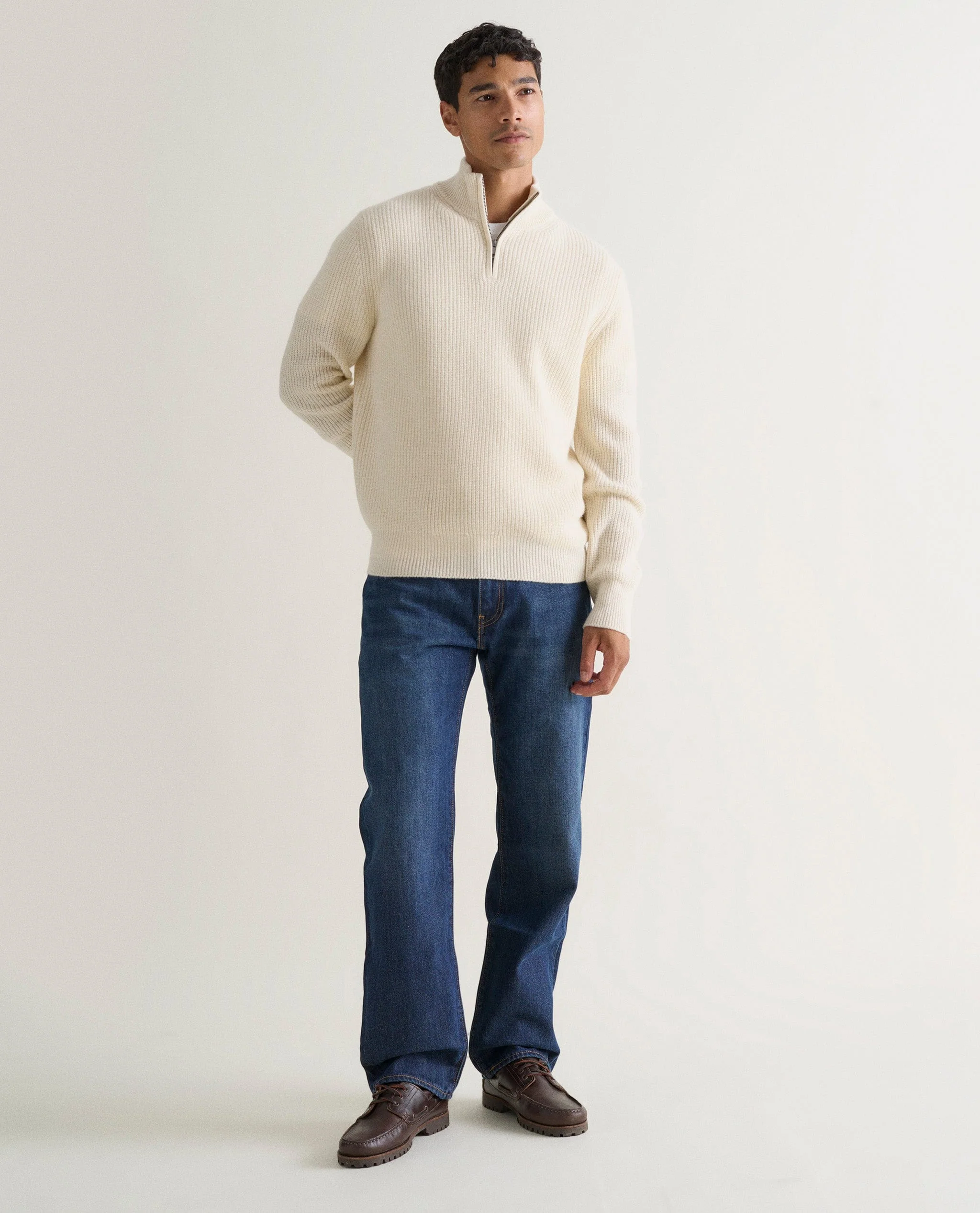 Men's Cashmere Merino Fishermans Rib 1/4 Zip Jumper - Image 9