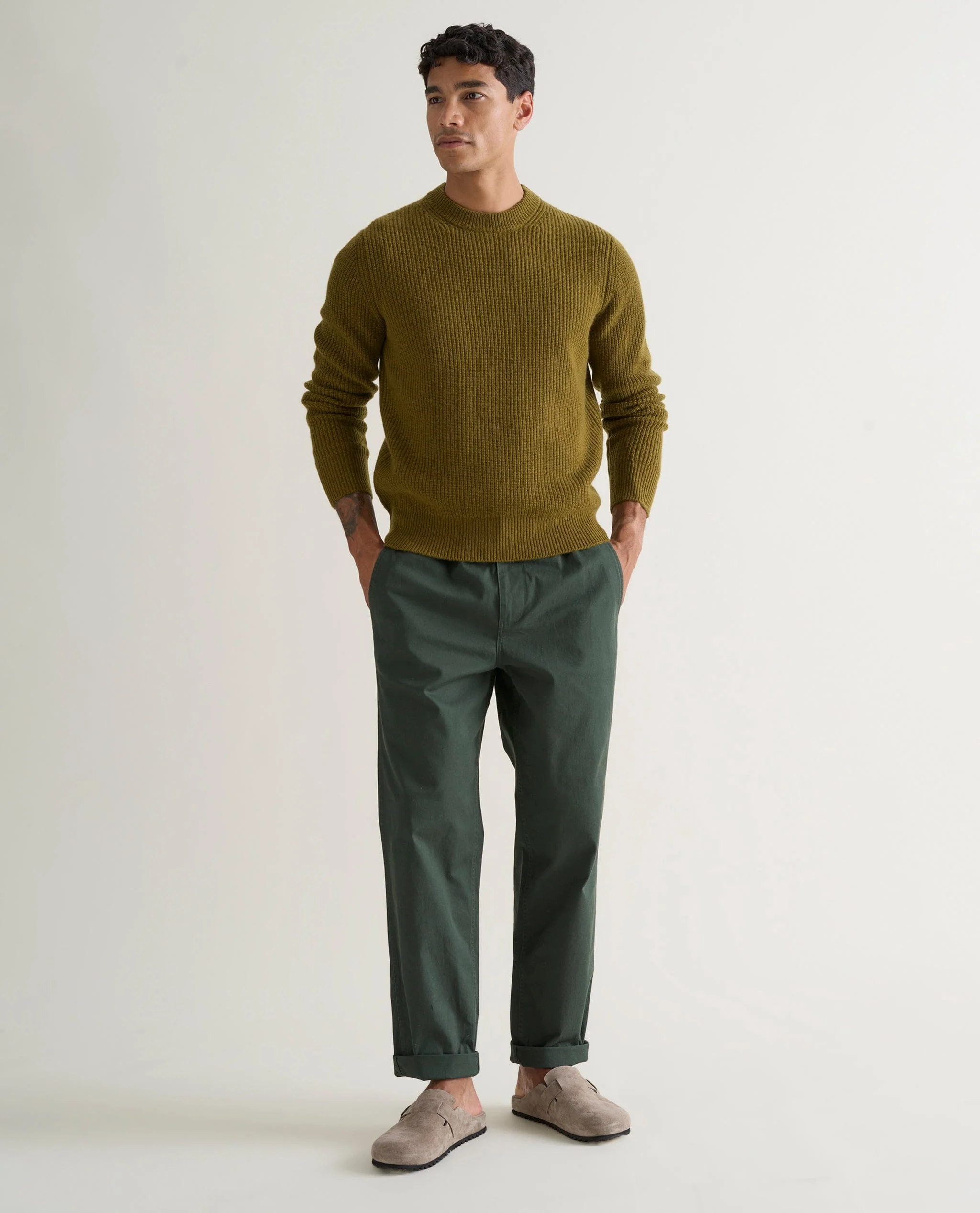 Men's Cashmere Merino Fishermans Rib Crew Neck Jumper - Image 5