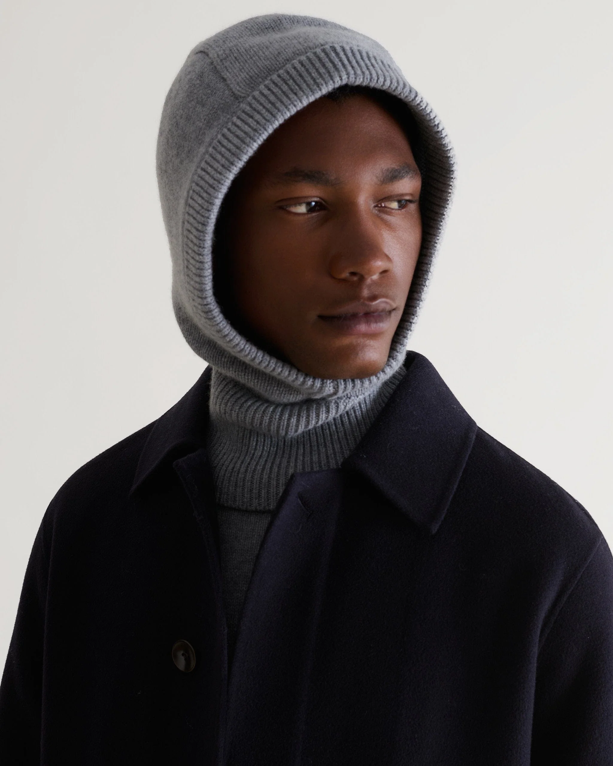 Men's Cashmere Merino Knitted Hood - Medium Grey