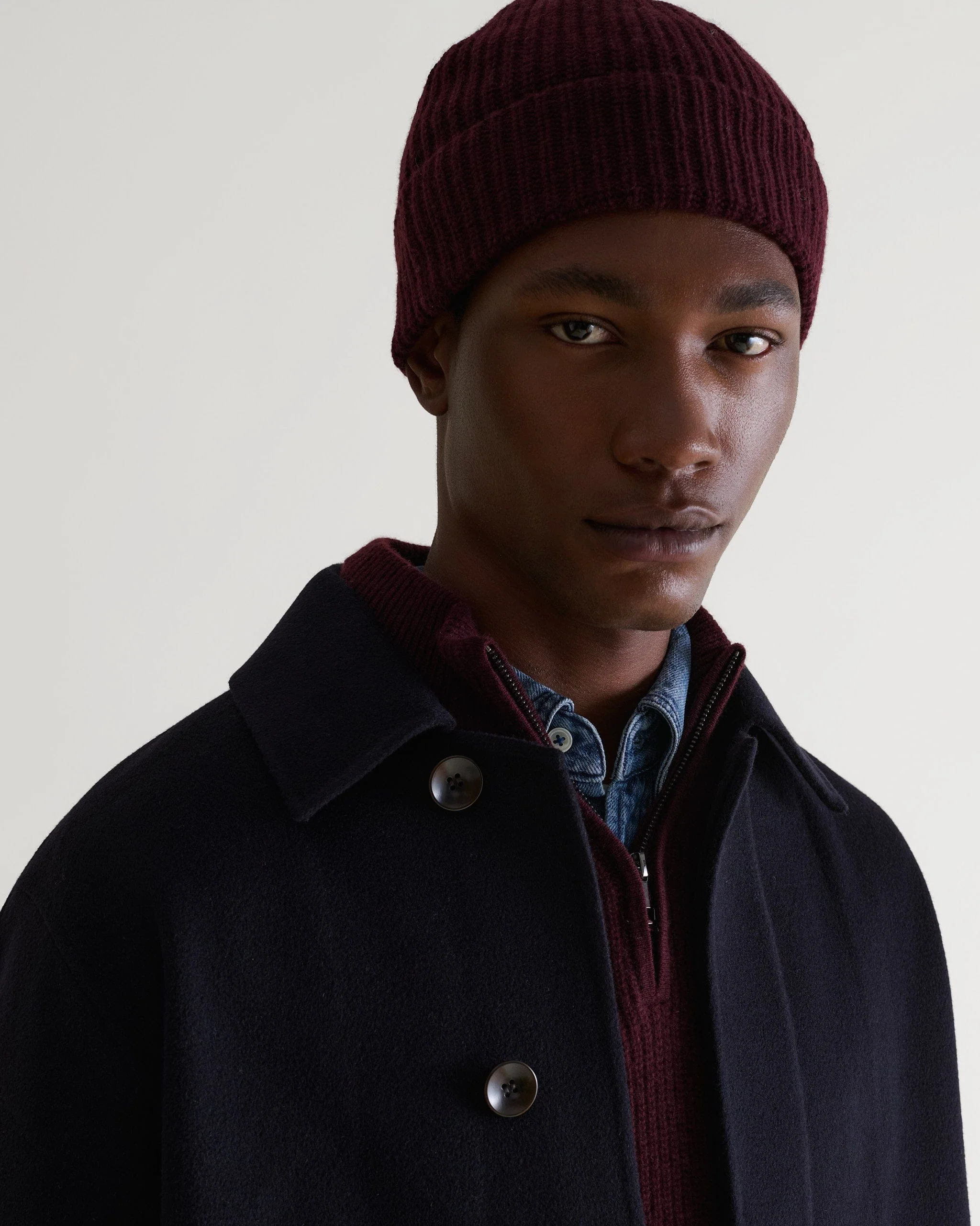 Men's Cashmere Merino Ribbed Knit Beanie - Oxblood
