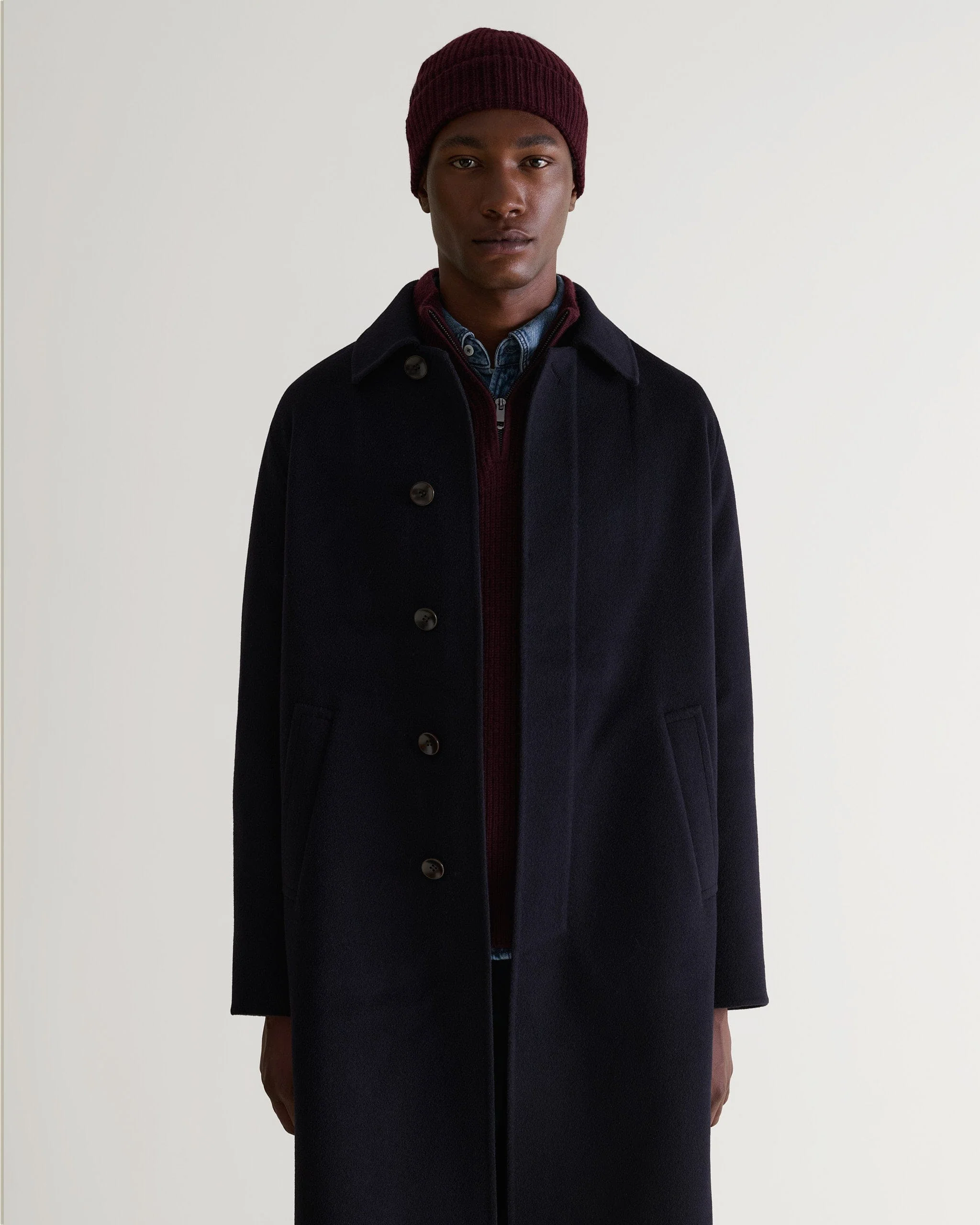 Men's Cashmere Merino Ribbed Knit Beanie - Oxblood - Image 3
