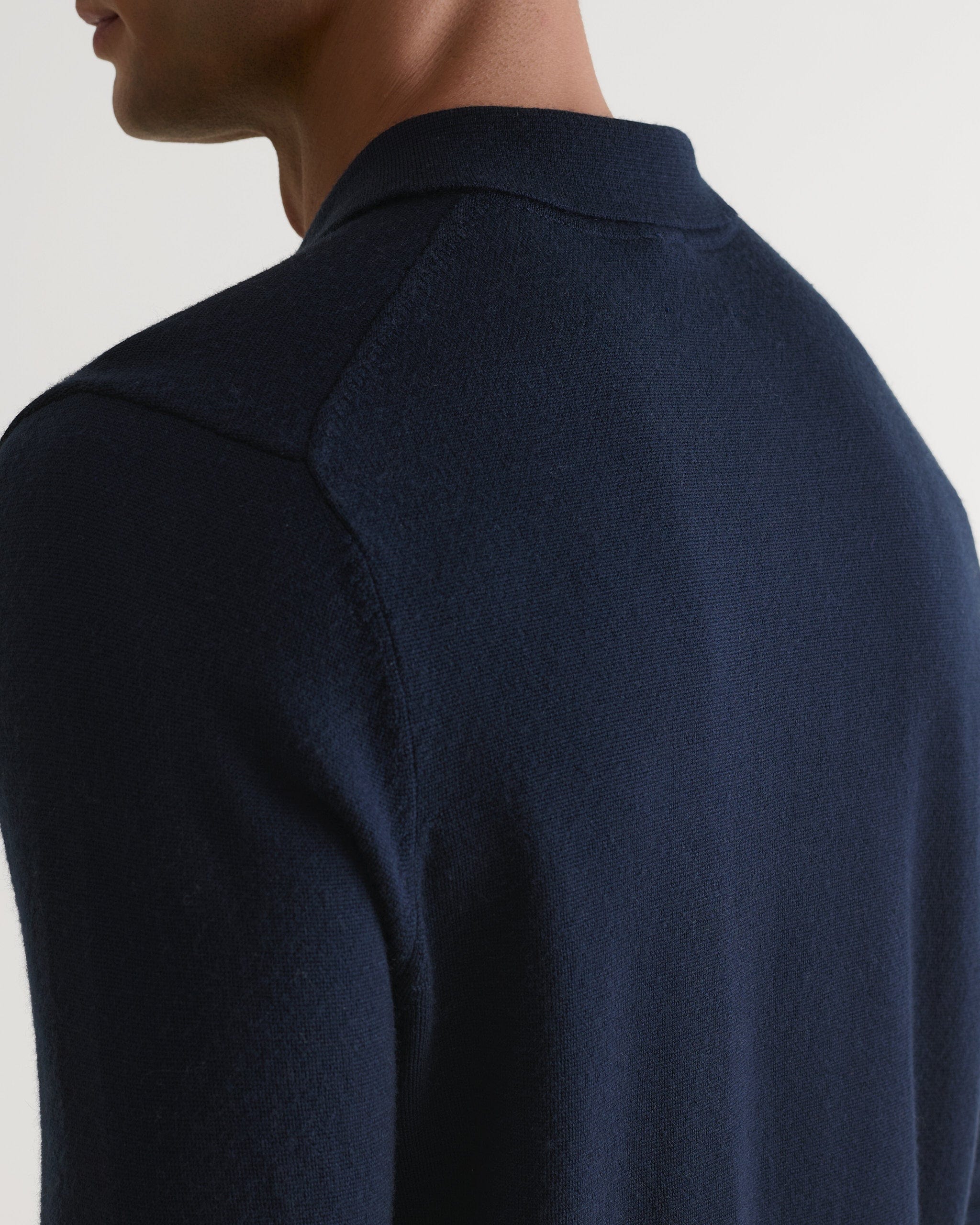 Men's Merino Knitted Polo Jumper - Indigo - Image 5