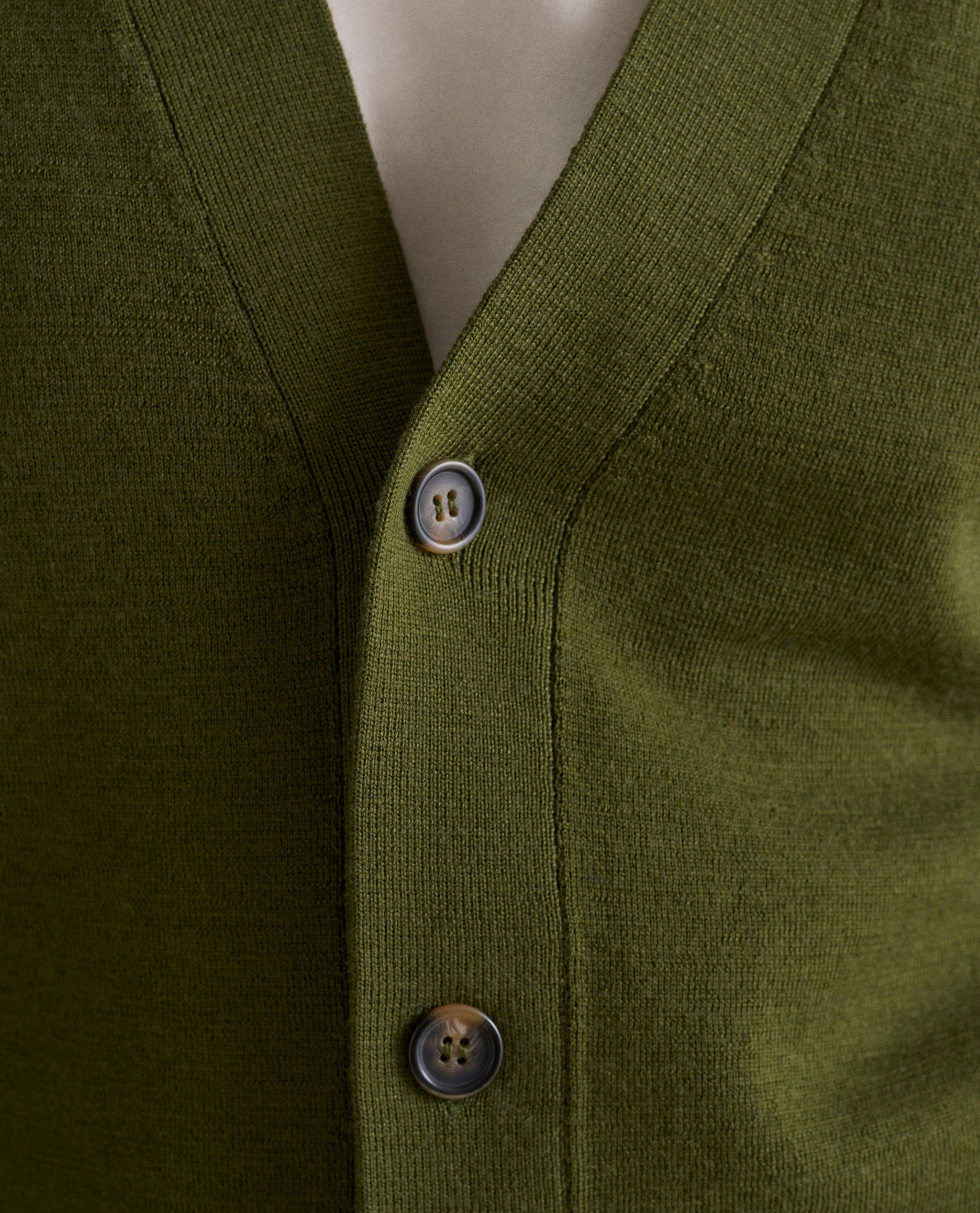 Men's Merino V Neck Cardigan - Olive - Image 4