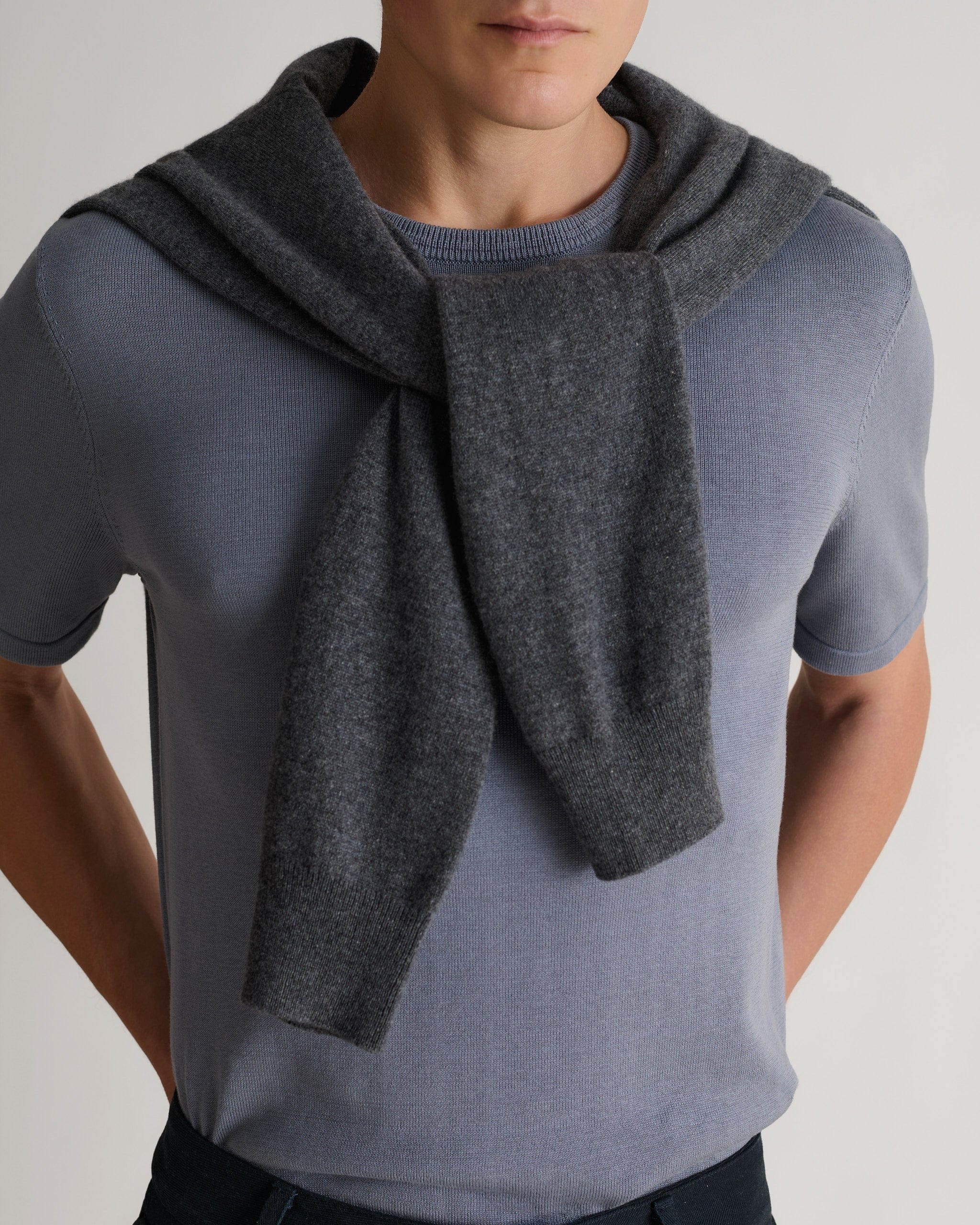 Men's Silk-Cotton Fine Knit T-shirt - Steel Blue - Image 5