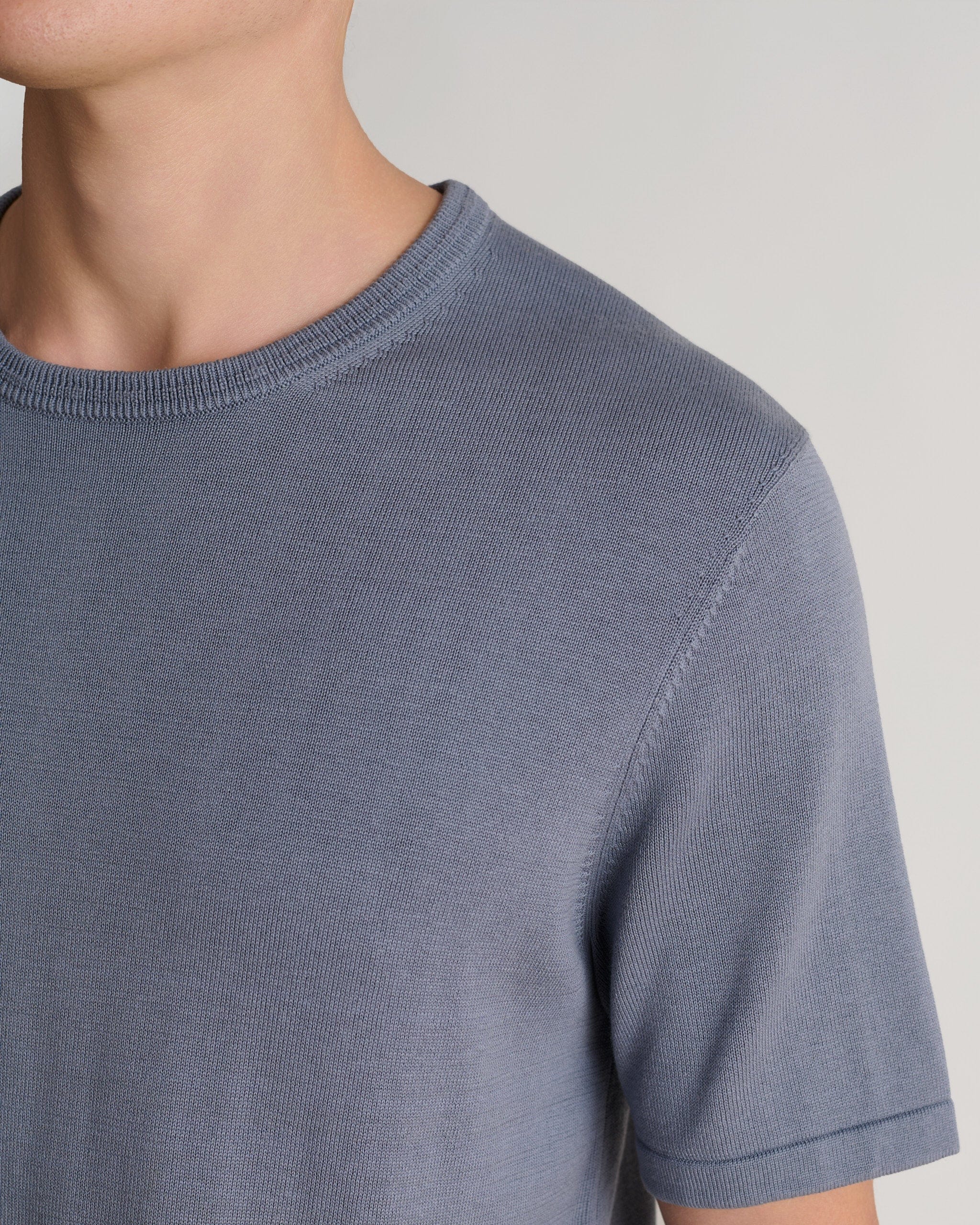 Men's Silk-Cotton Fine Knit T-shirt - Steel Blue - Image 6