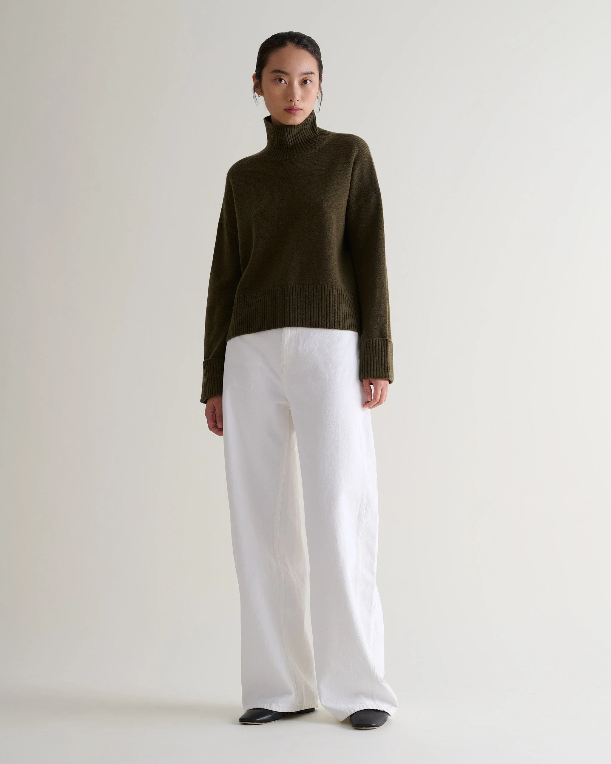 Women's Cashmere Merino High Neck Jumper - Military Green - Image 3