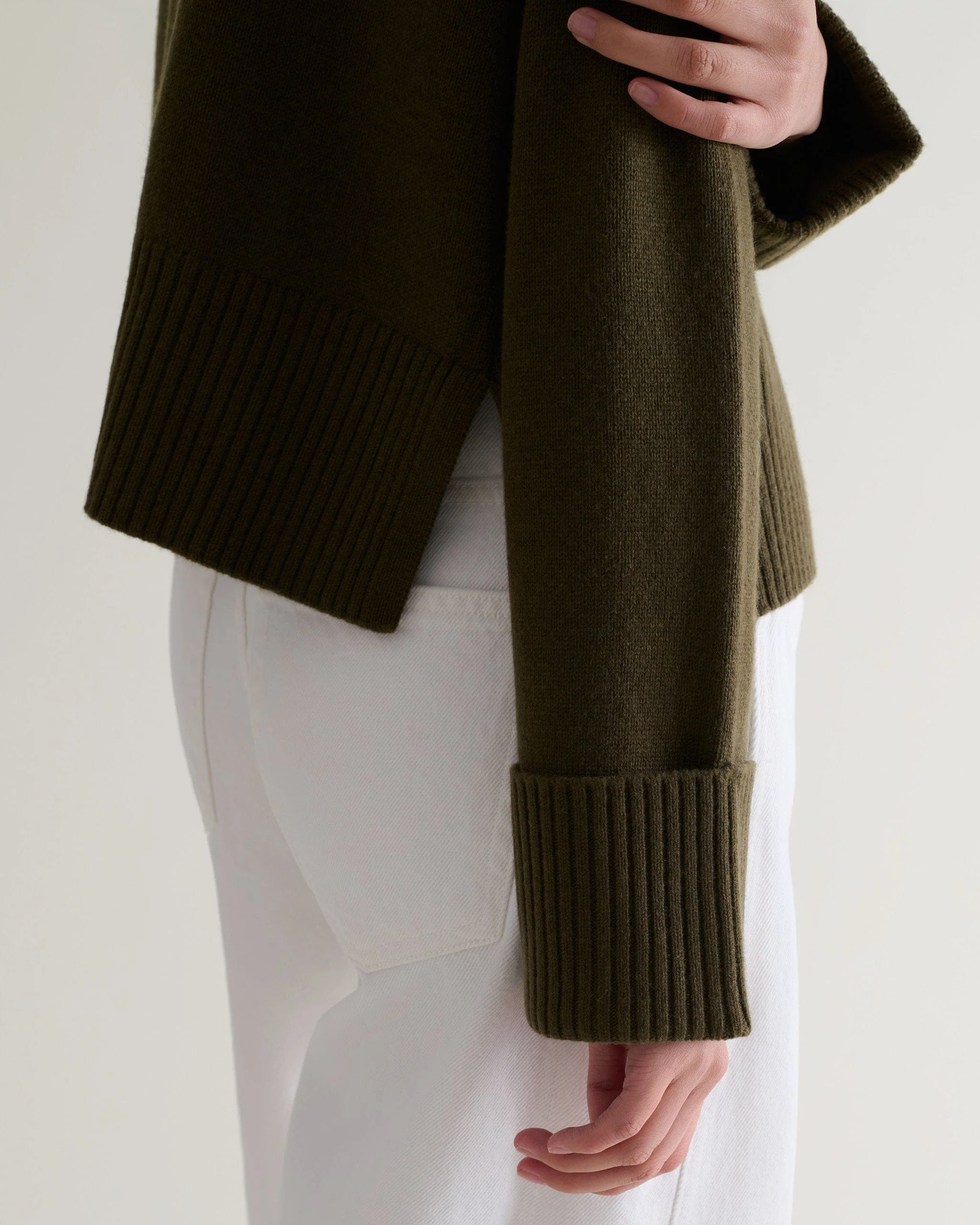 Women's Cashmere Merino High Neck Jumper - Military Green - Image 5