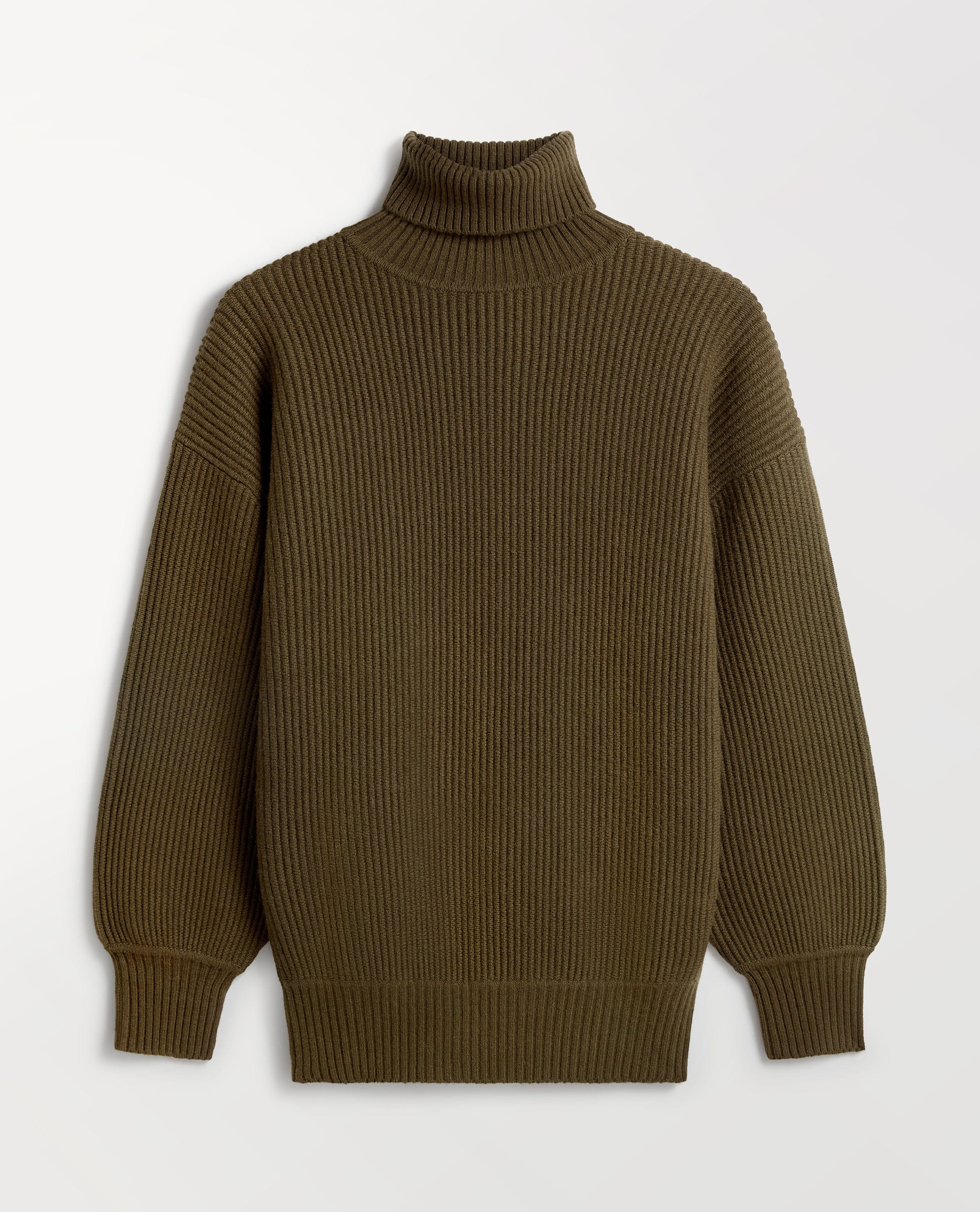 Women's Cashmere Merino Ottoman Ribbed Roll Neck Jumper - Military Green - Image 2