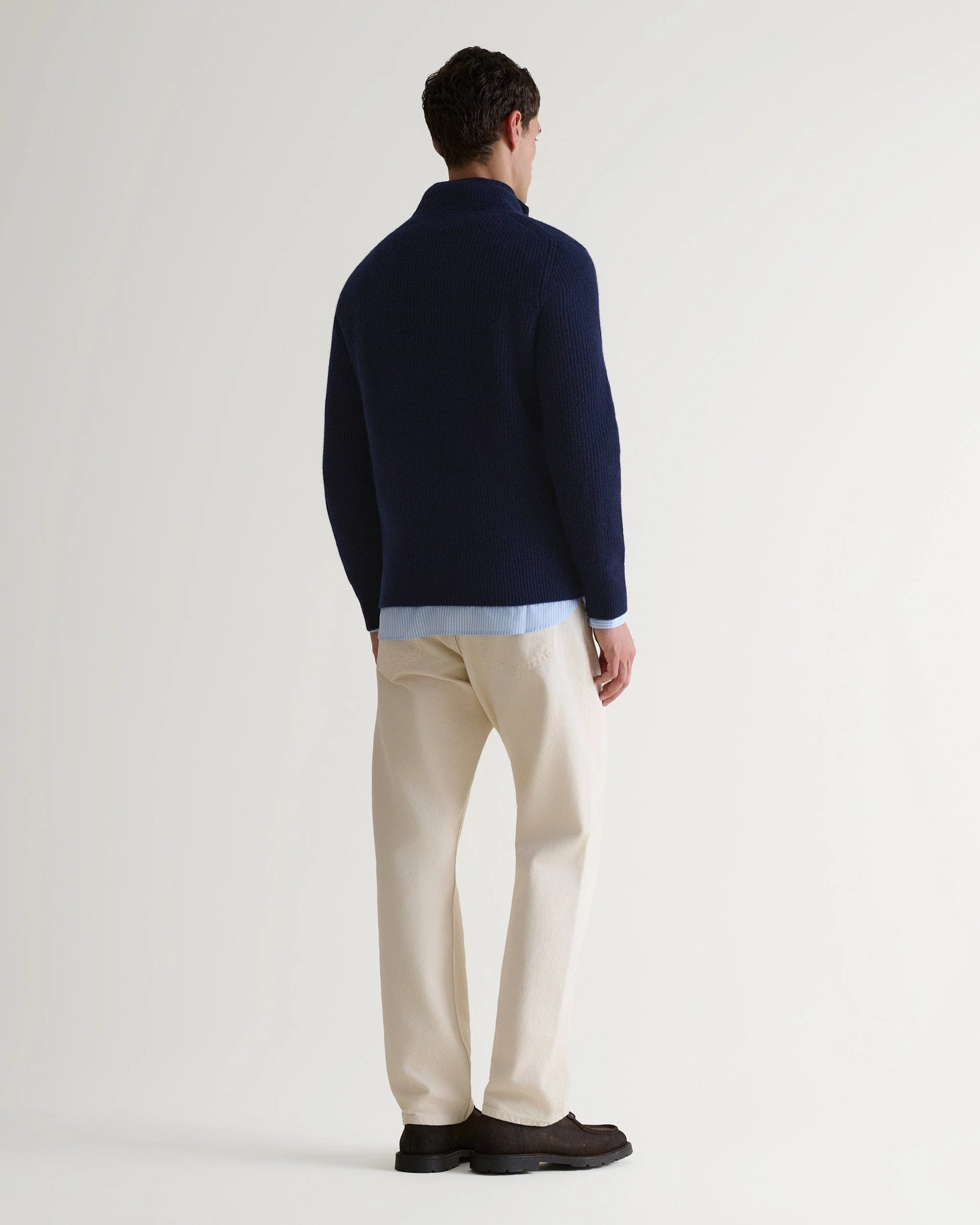 Men's Cashmere Merino Fishermans Rib 1/4 Zip Jumper - Navy - Image 4
