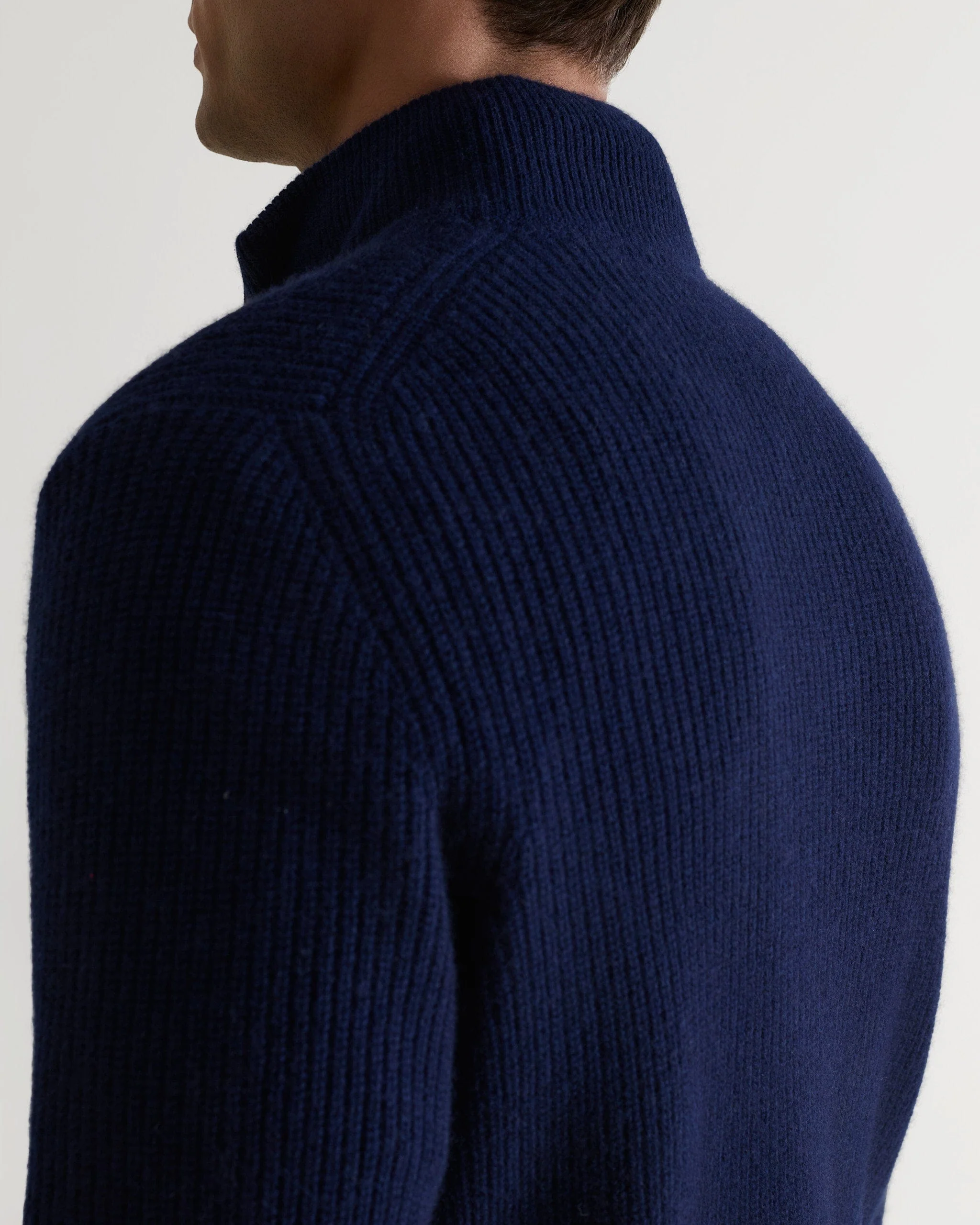 Men's Cashmere Merino Fishermans Rib 1/4 Zip Jumper - Navy - Image 5