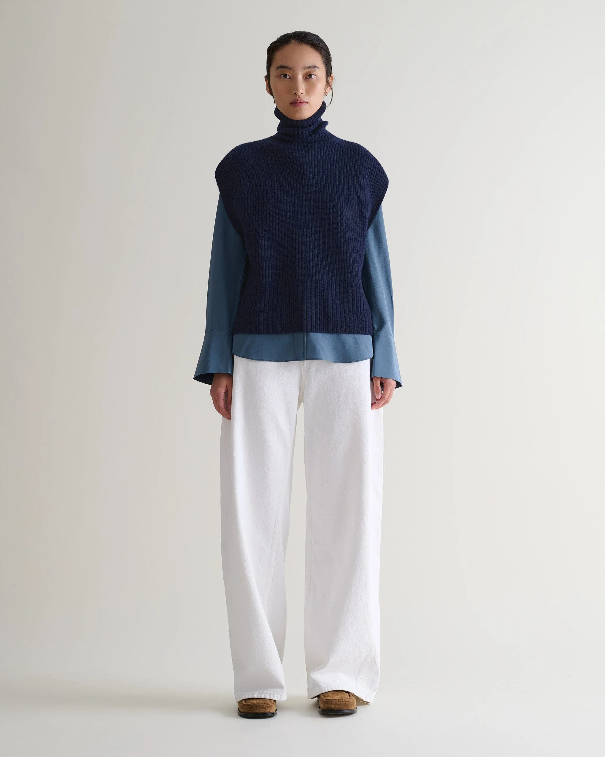 Women's Cashmere Merino Roll Neck Tabard - Navy