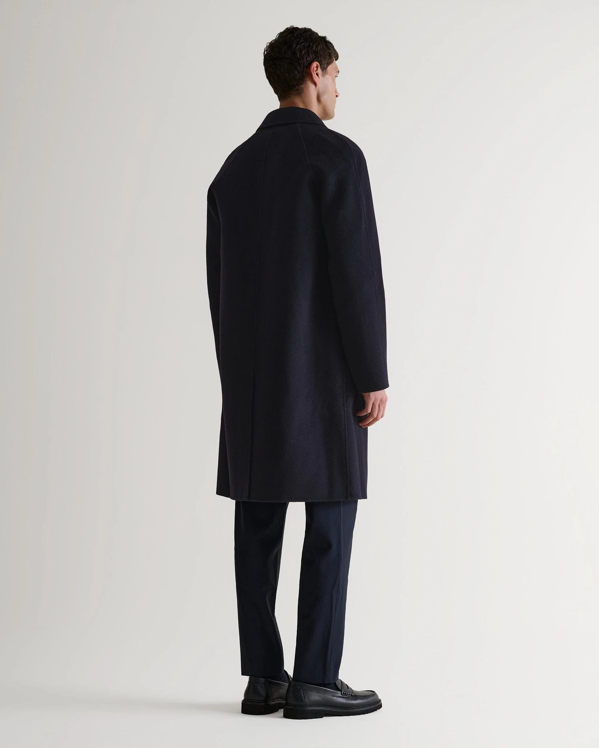 Men's Cashmere Wool Double Faced Car Coat - Navy - Image 3