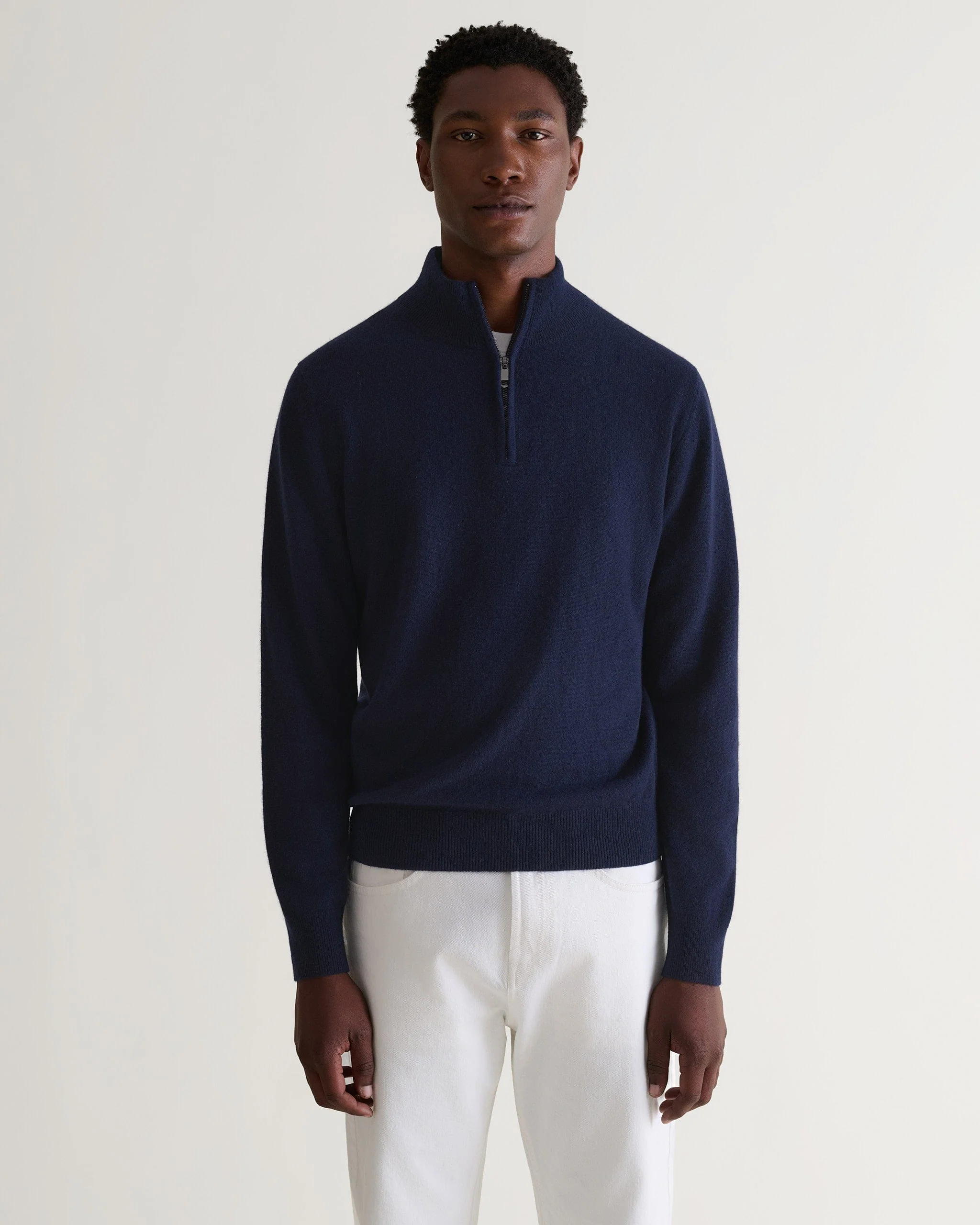 Men's Finest Cashmere 1/4 Zip Jumper - Navy - Image 3