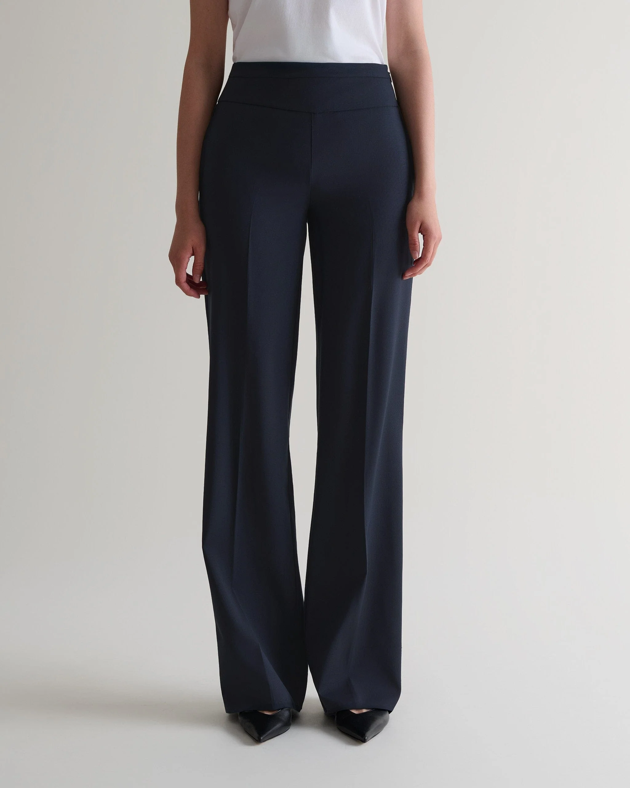 Women's Tropical Wool Wide Leg Trousers - Navy